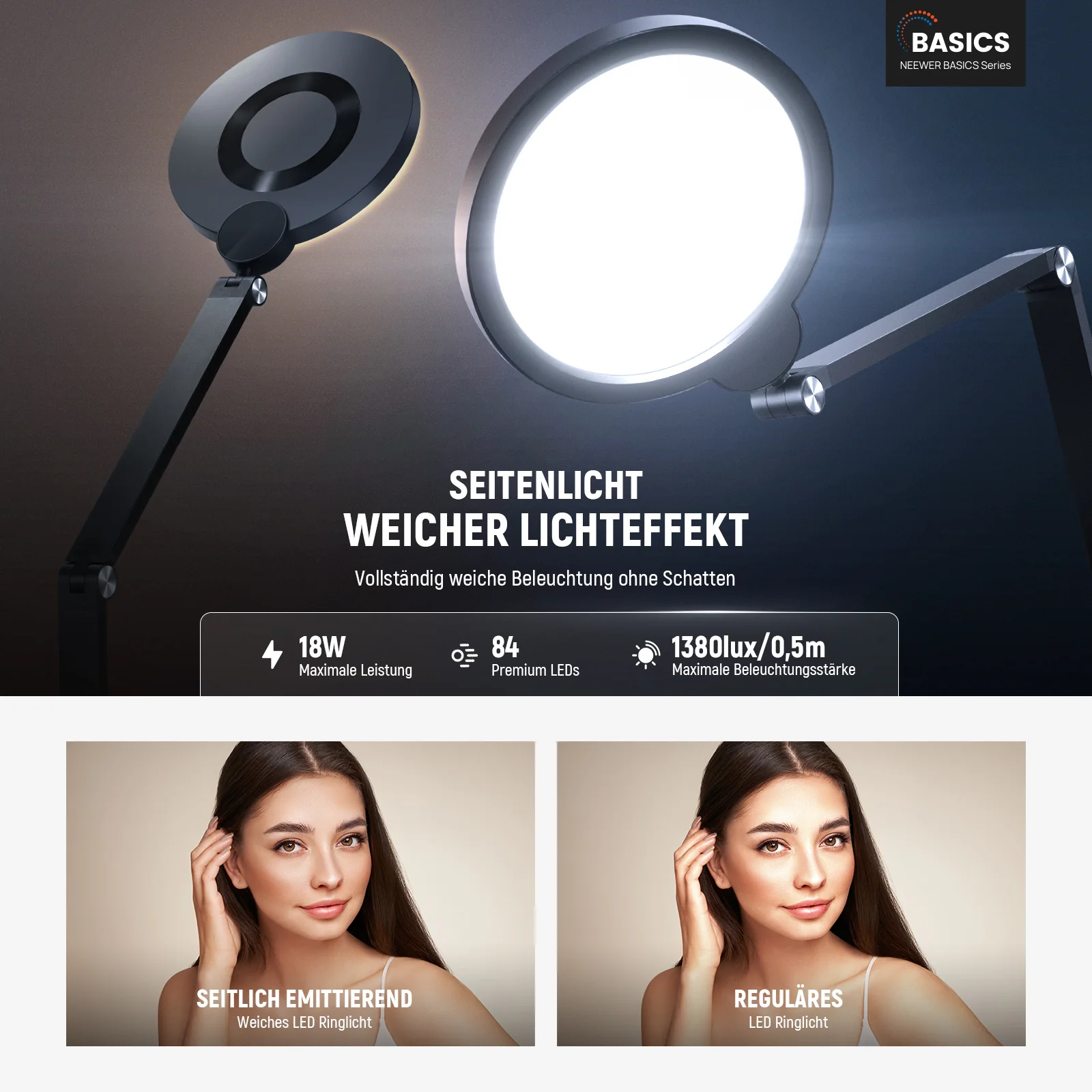 NEEWER BASICS R18 18W 7" Tisch Ringlicht mit Tischhalterung - Image 15
