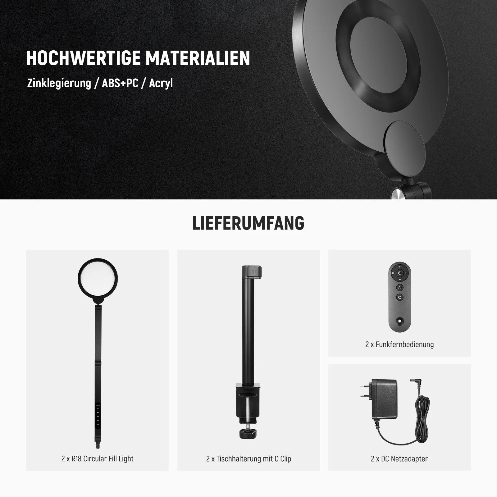 NEEWER BASICS R18 18W 7" Tisch Ringlicht mit Tischhalterung - Image 19