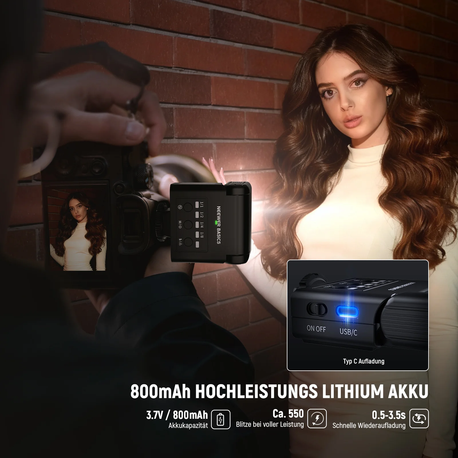 NEEWER BASICS A10L Mini Kamera Blitz mit 2W LED Videoleuchte - Image 6