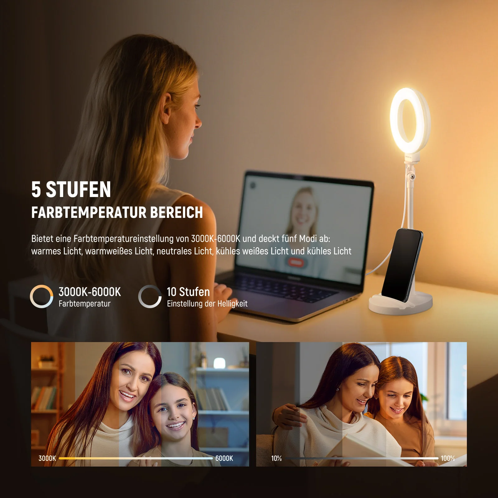 NEEWER BASICS BR60 5"/13cm Tisch Ringlicht mit Ständer - Image 3