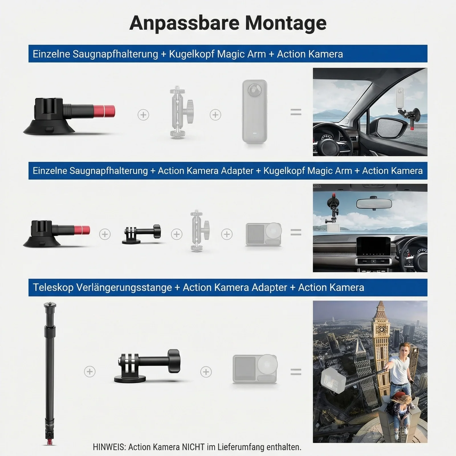 NEEWER BASICS CA166 Dreifach Saugnapf Autohalterung Set - Image 3