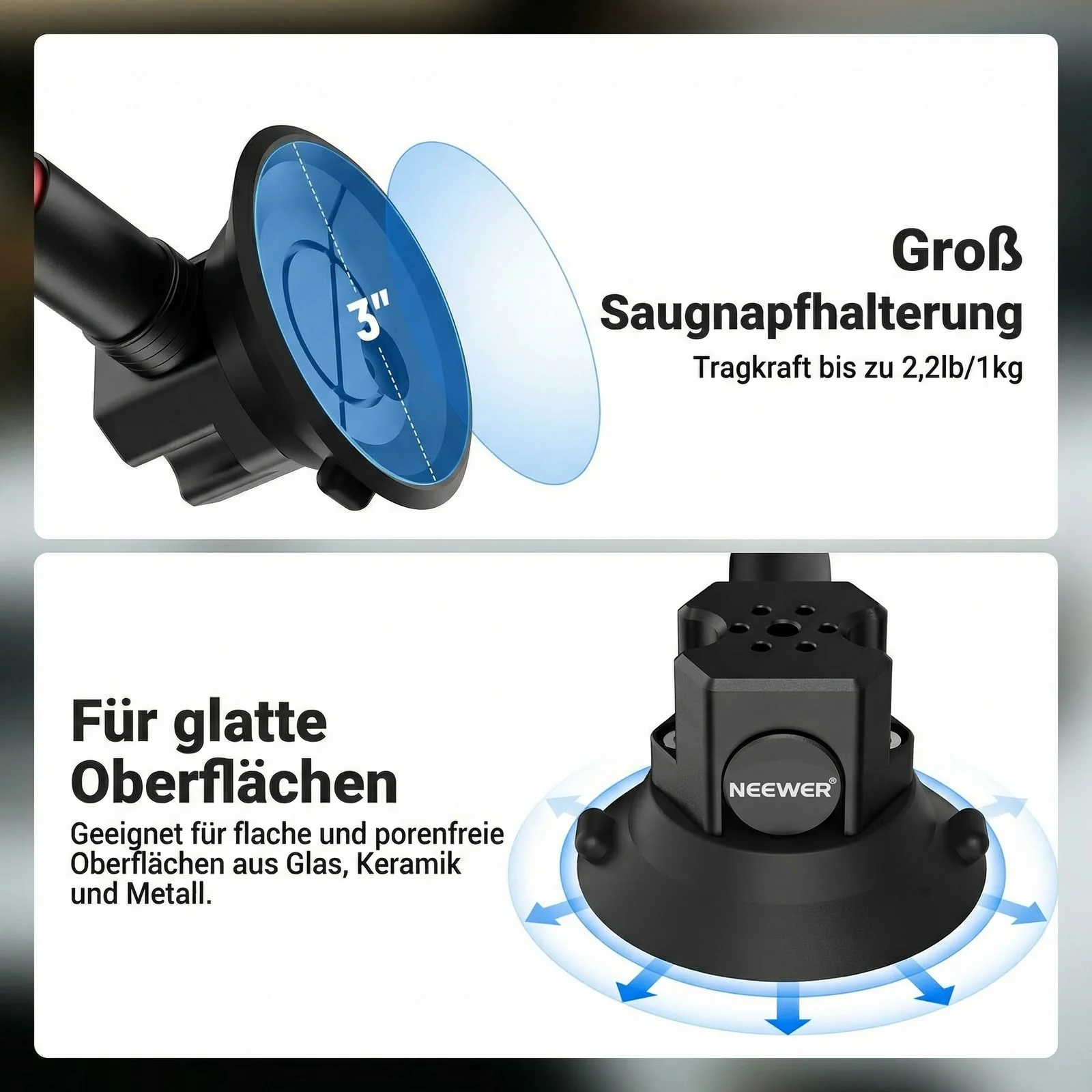 NEEWER BASICS CA166 Dreifach Saugnapf Autohalterung Set - Image 4