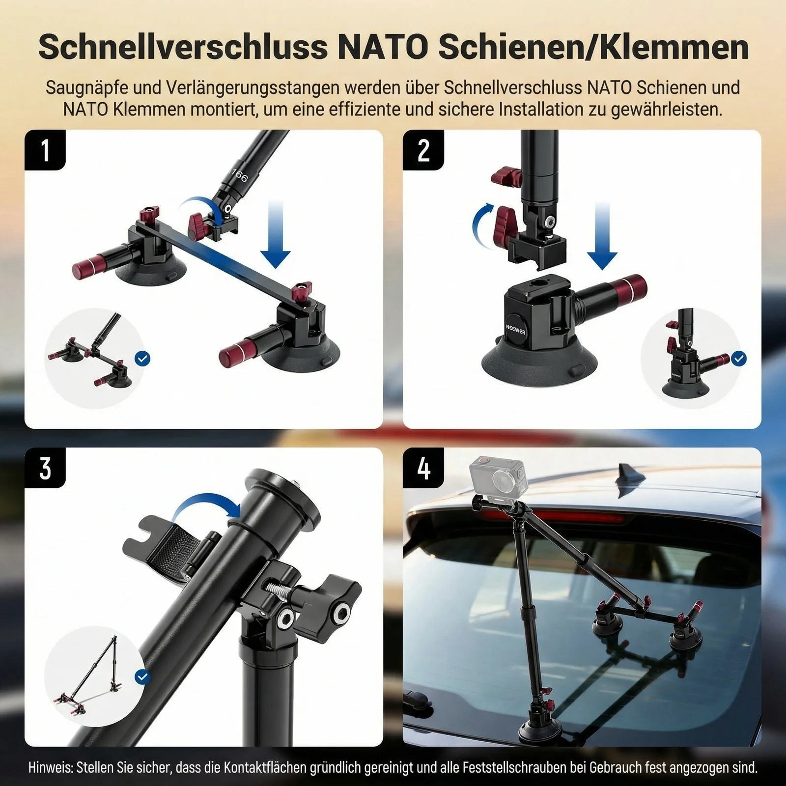 NEEWER BASICS CA166 Dreifach Saugnapf Autohalterung Set - Image 6