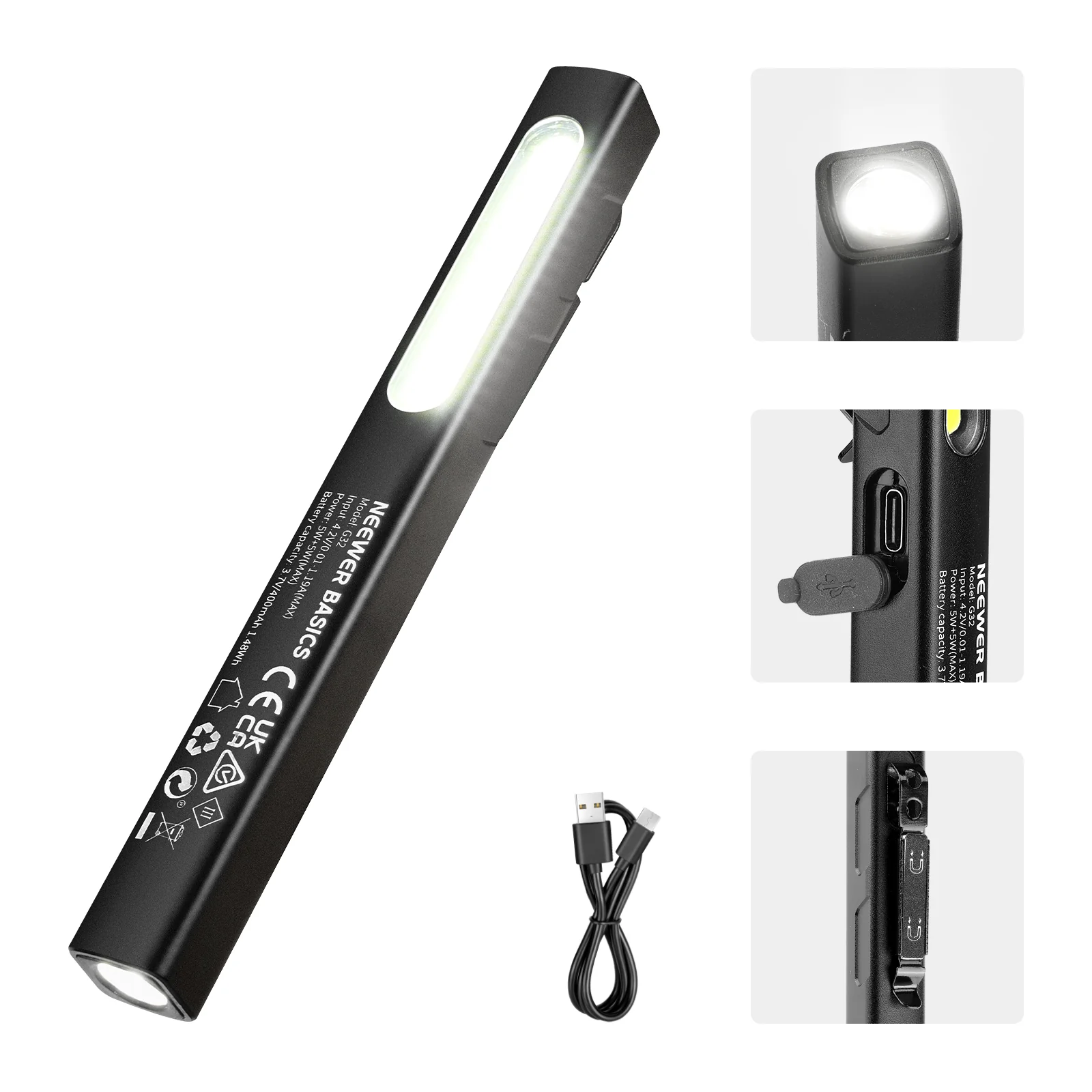 NEEWER BASICS G32 2 in 1 EDC Taschenlampe mit seitlichem COB Flutlicht