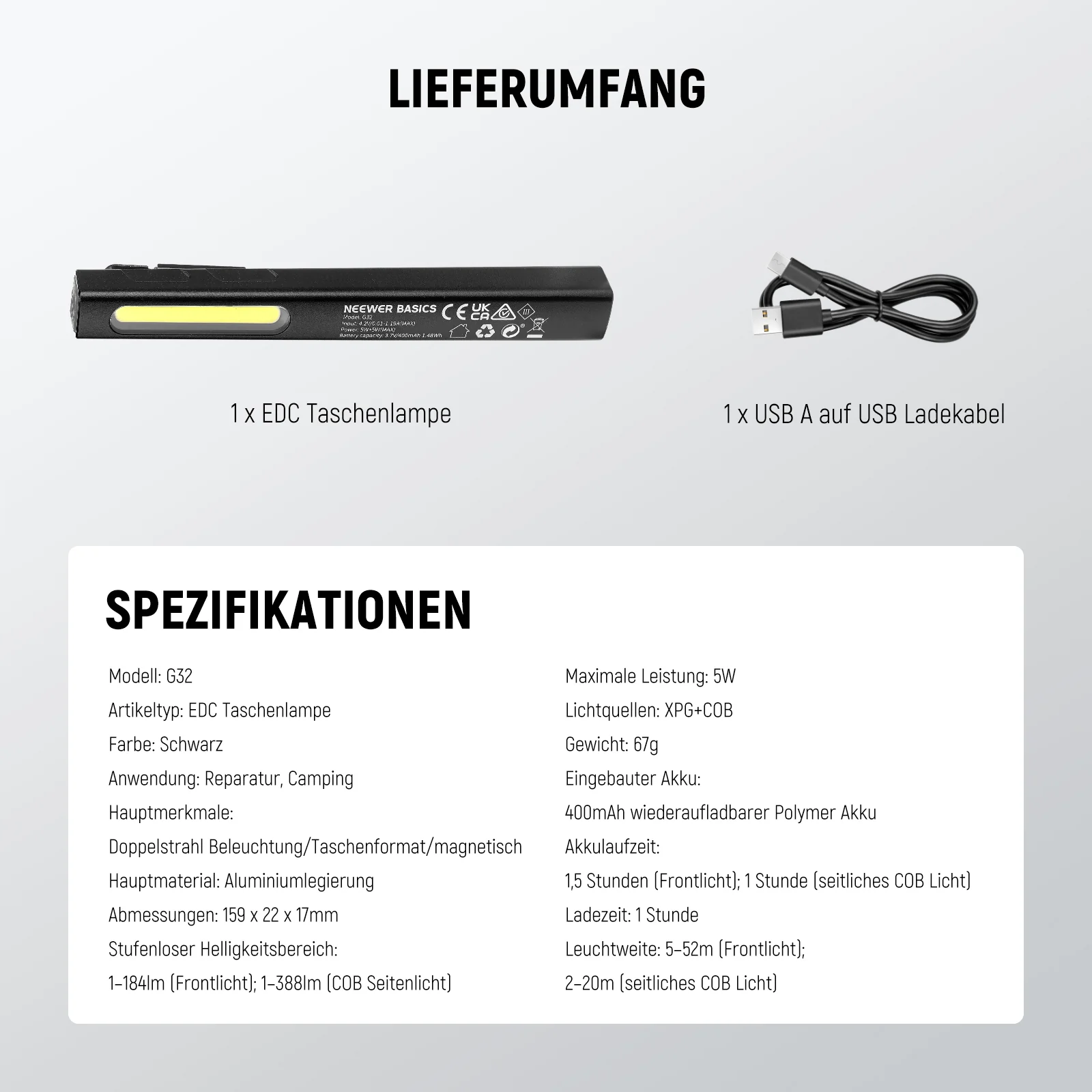 NEEWER BASICS G32 2 in 1 EDC Taschenlampe mit seitlichem COB Flutlicht - Image 7