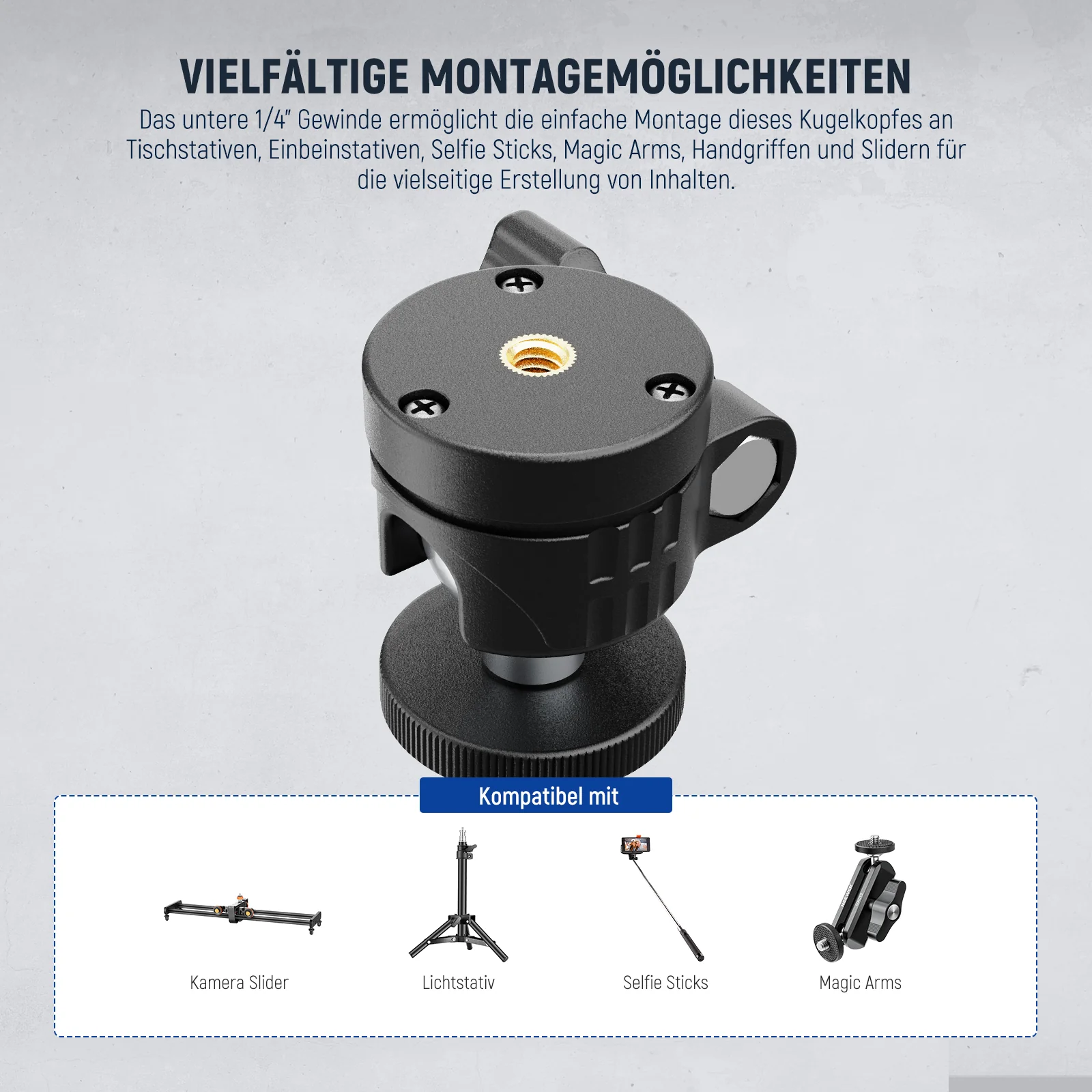 NEEWER BASICS GM01 Mini Kugelkopf, Stativkopf Kamera Montageadapter - Image 4