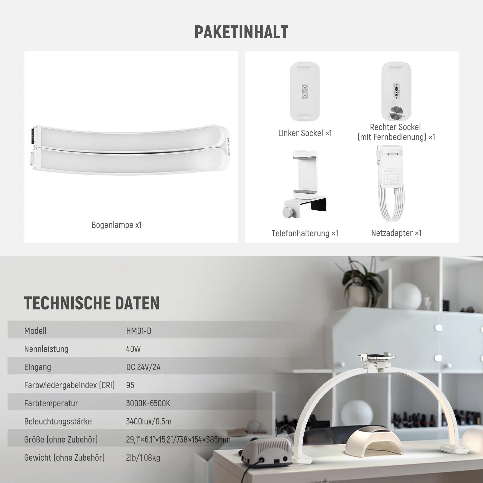 NEEWER BASICS HM01-D 29" 40W Faltbare LED Nagellampe - Image 8