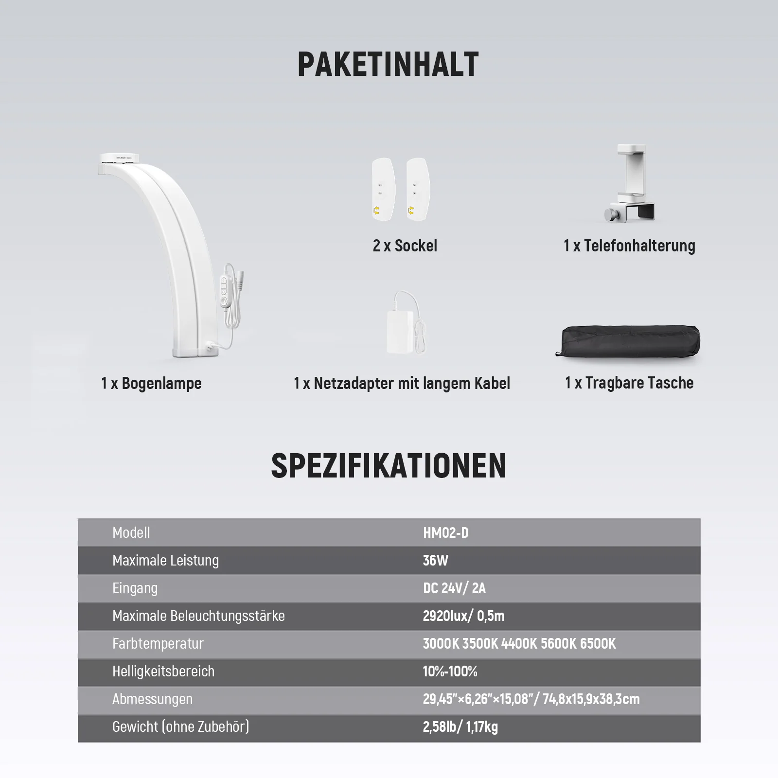 NEEWER BASICS HM02-D 36W 29" Halbmond Nagellampe für Tisch - Image 8