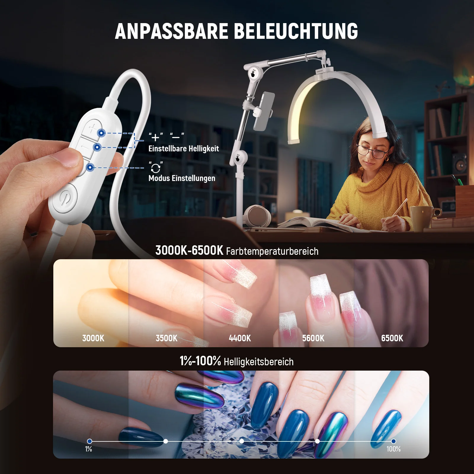 NEEWER BASICS HM03-D 30W 22" LED Klappbare Bogenlampe für Wimpernstyling - Image 4