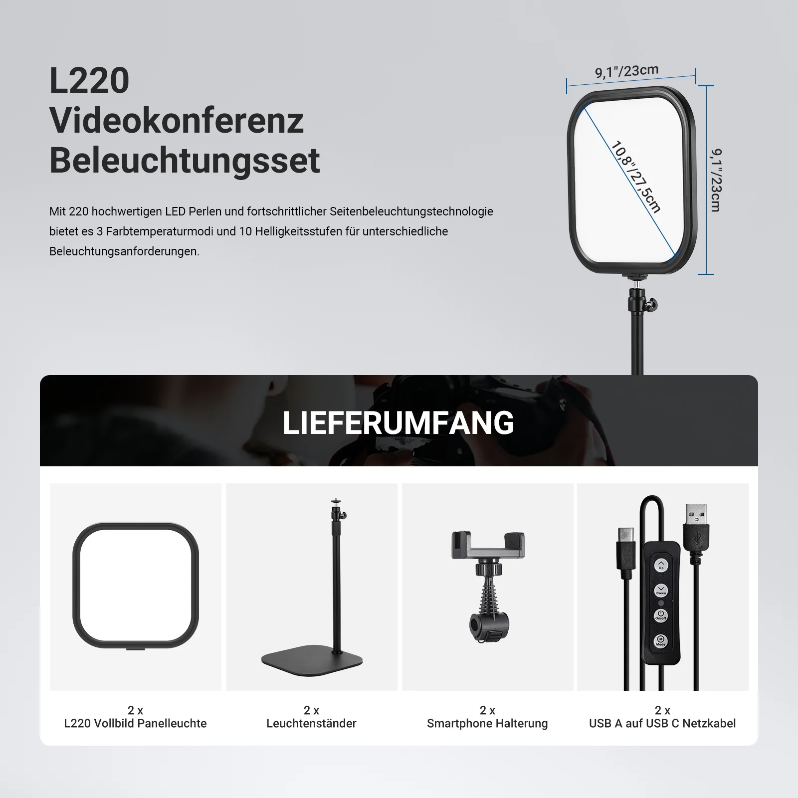 NEEWER BASICS L220 15W 10.8" Bi-Color Schreibtischlampe für Videokonferenz - Image 18