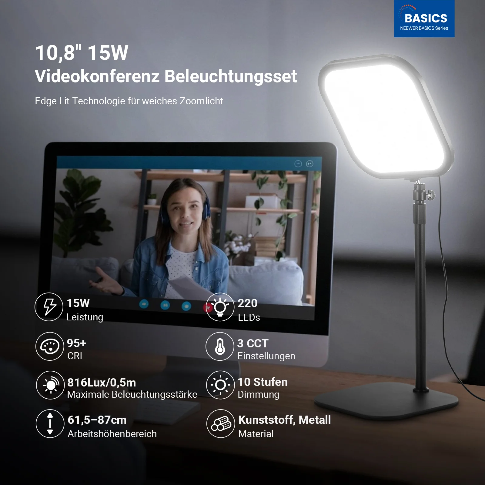NEEWER BASICS L220 15W 10.8" Bi-Color Schreibtischlampe für Videokonferenz - Image 3
