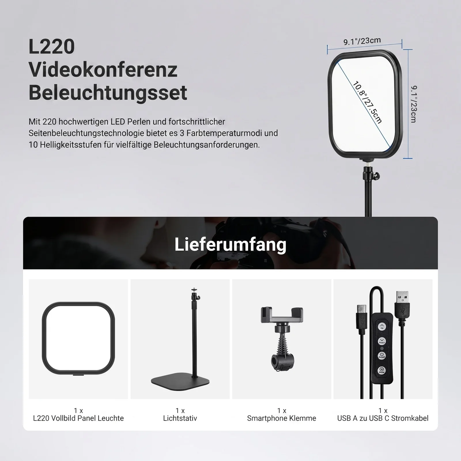 NEEWER BASICS L220 15W 10.8" Bi-Color Schreibtischlampe für Videokonferenz - Image 9