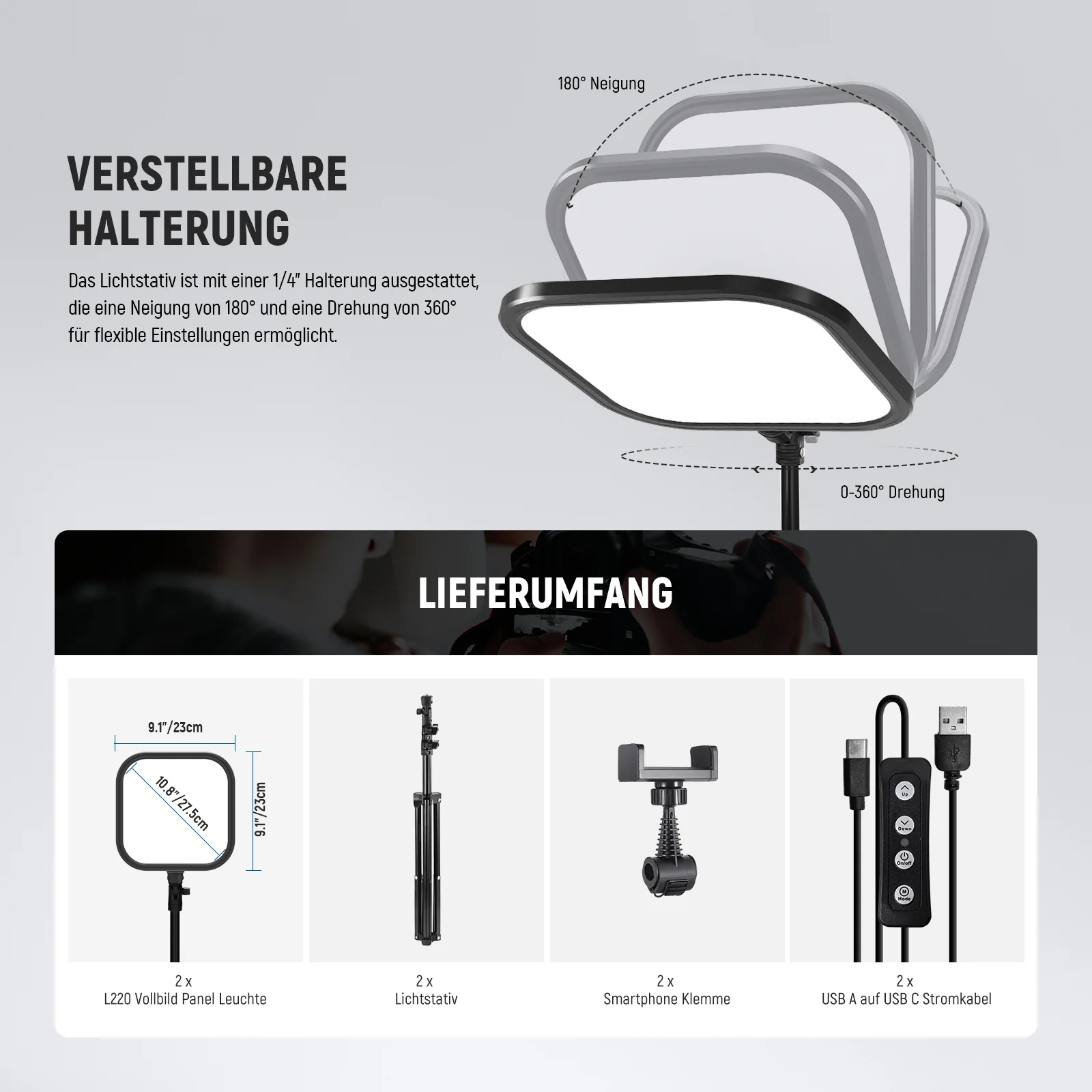 NEEWER BASICS L220 15W 10.8" LED Video Panelleuchte Set - Image 15