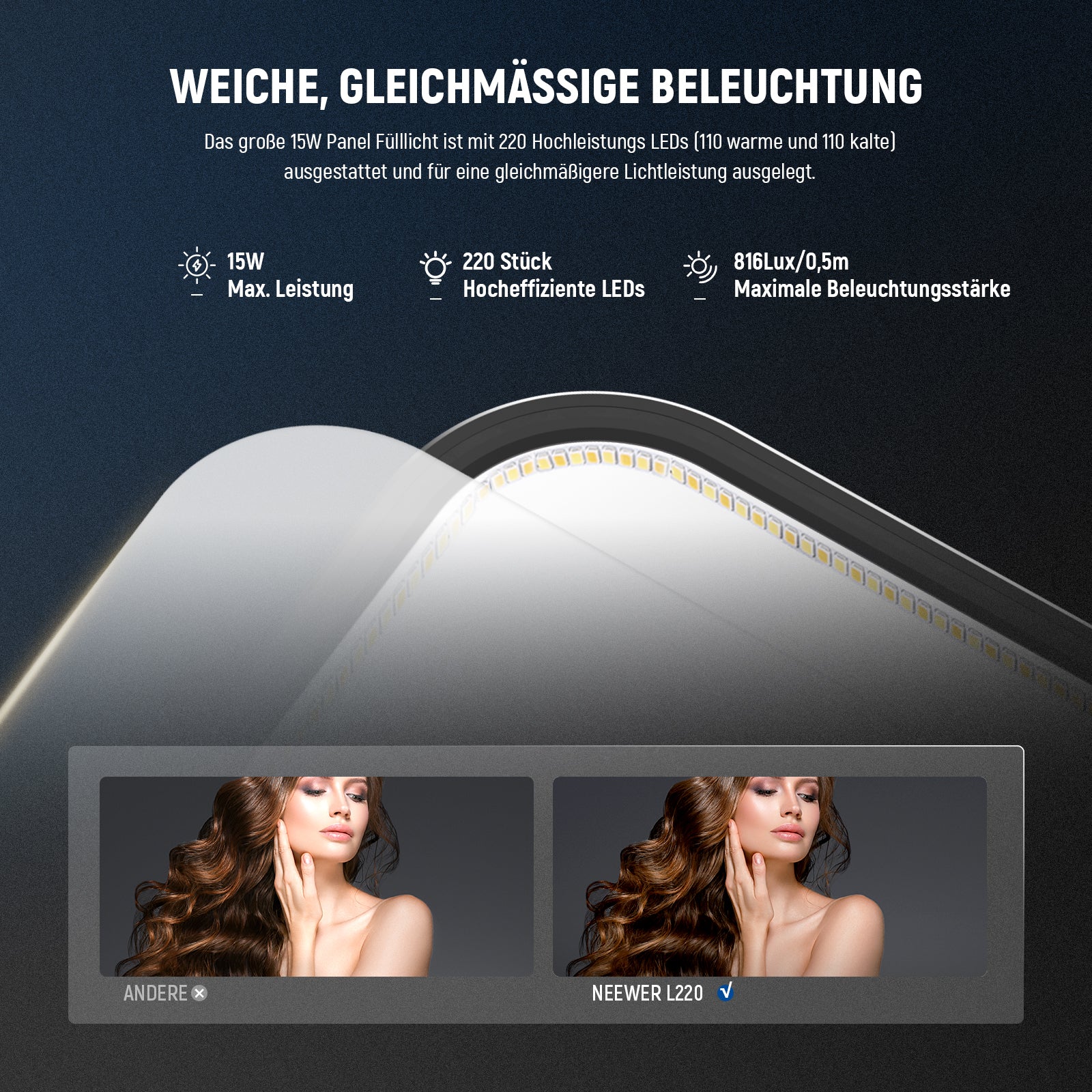 NEEWER BASICS L220 15W 10.8" LED Video Panelleuchte Set - Image 4