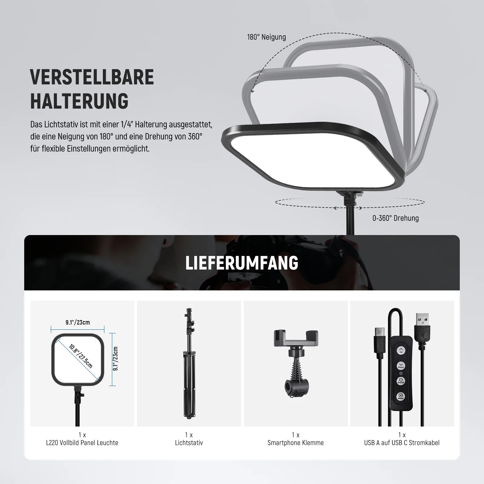 NEEWER BASICS L220 15W 10.8" LED Video Panelleuchte Set - Image 7