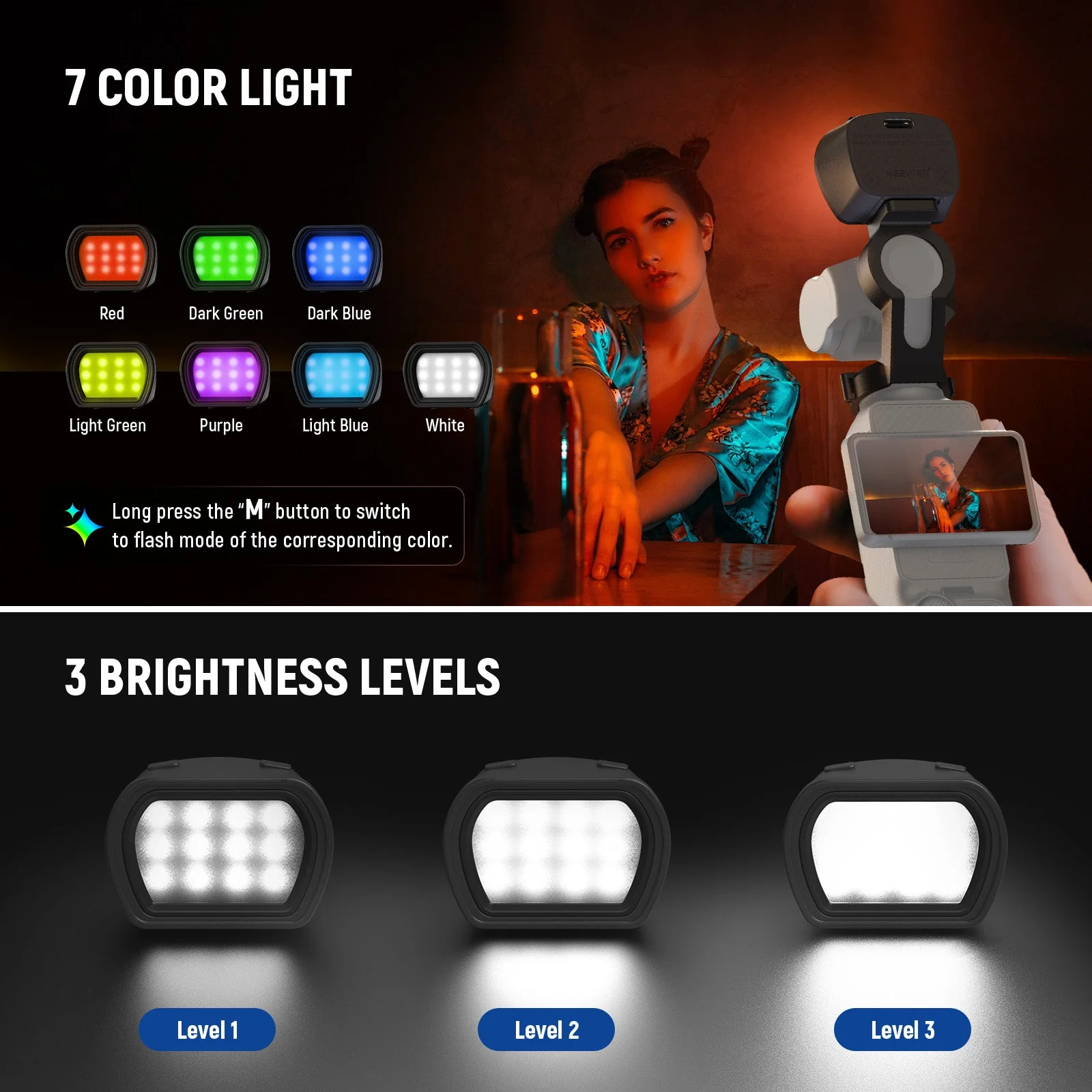 NEEWER BASICS M21C magnetisches RGB Selfie Licht für DJI OSMO Pocket 3 - Image 5