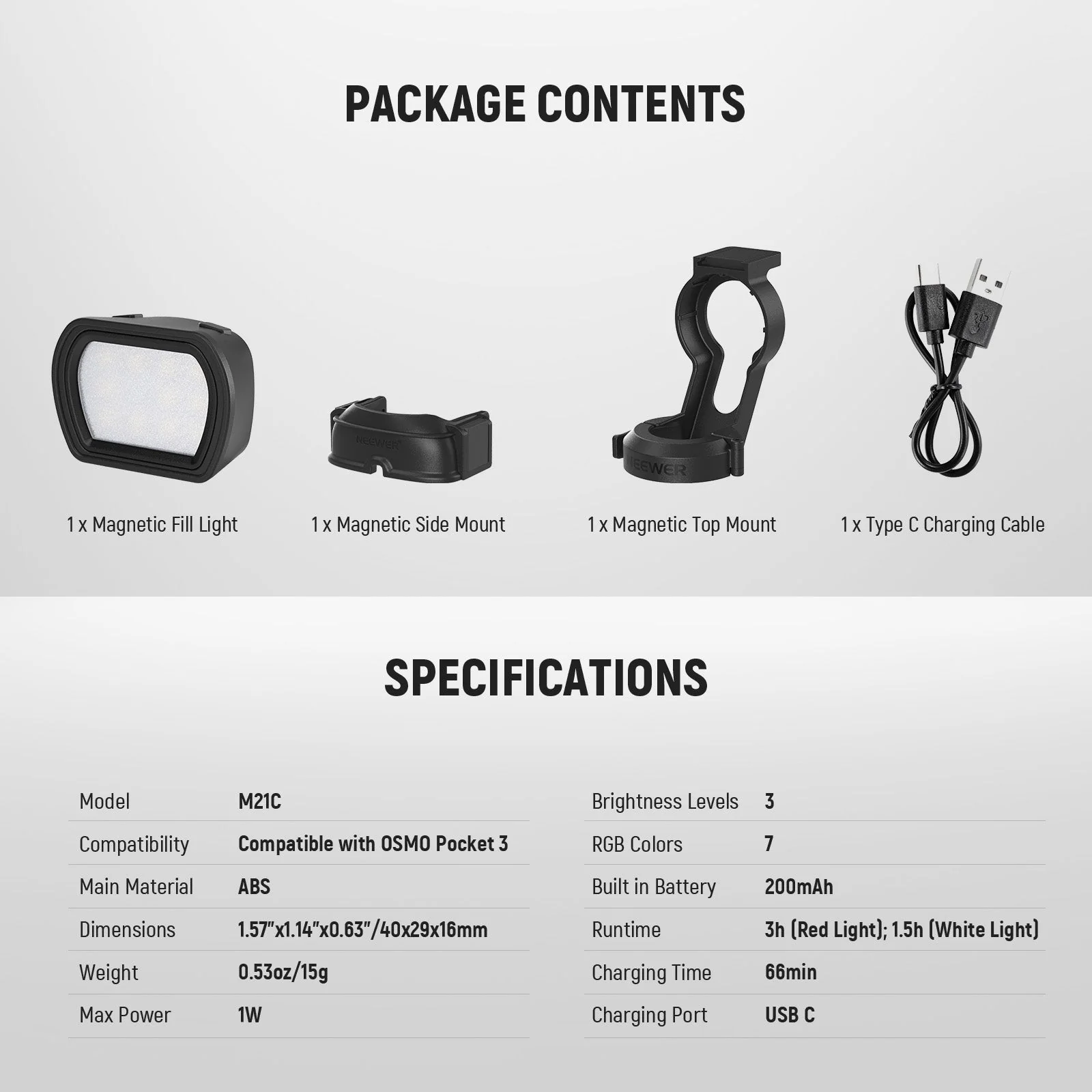 NEEWER BASICS M21C magnetisches RGB Selfie Licht für DJI OSMO Pocket 3 - Image 9