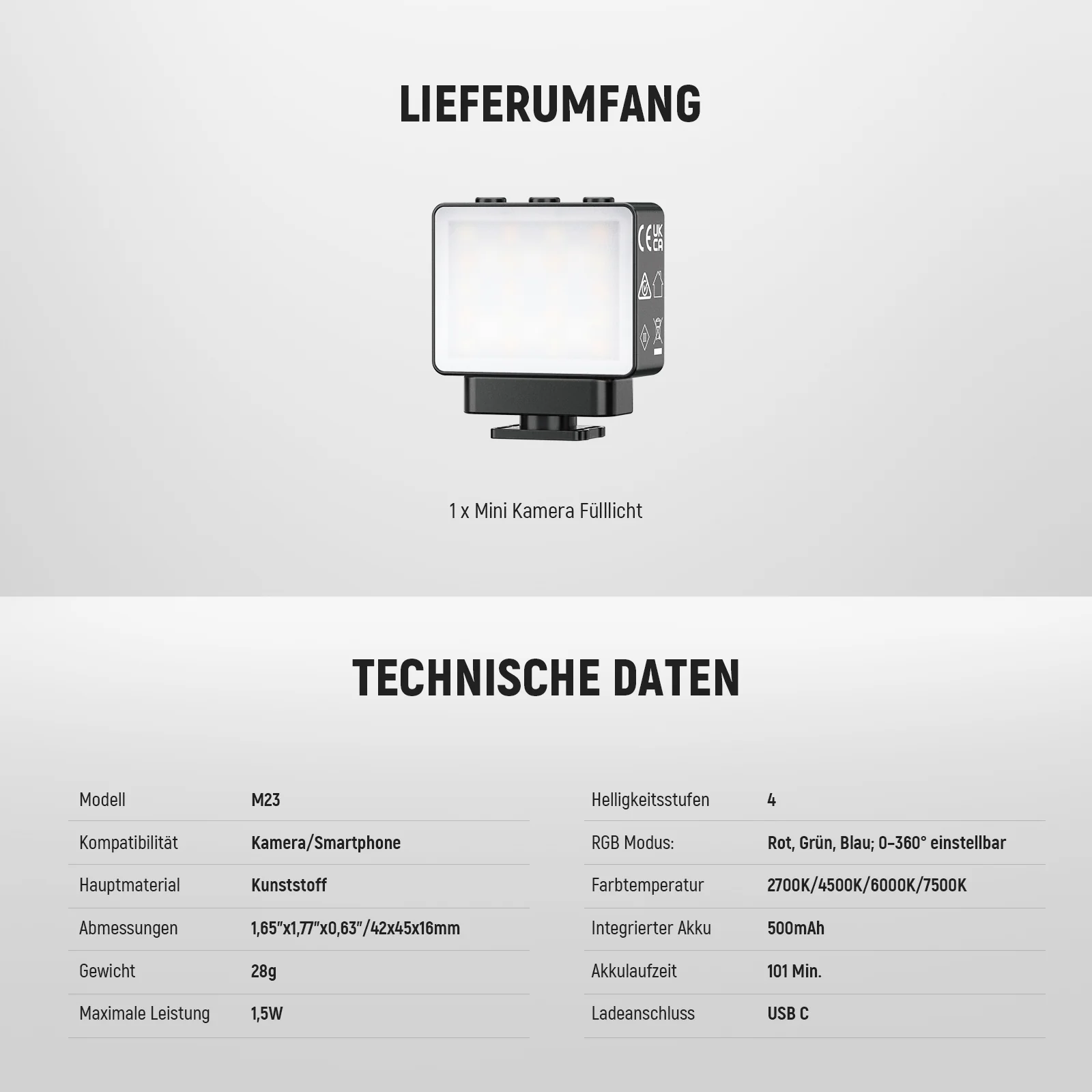 NEEWER BASICS M23 Magnetisches RGB Zusatz Videolicht - Image 8