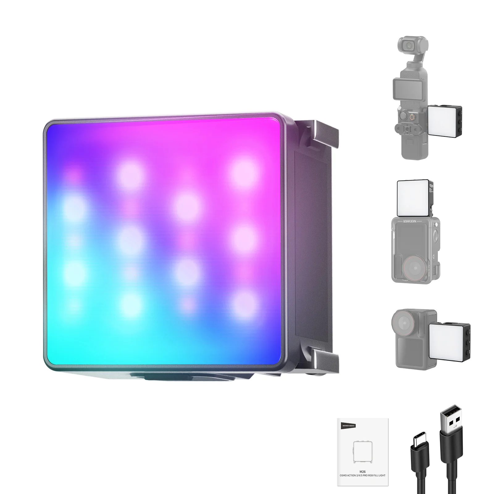 NEEWER BASICS M25/M26 magnetisches LED Videolicht für DJI OSMO Nano Action 3/4/5 Pro - Image 8