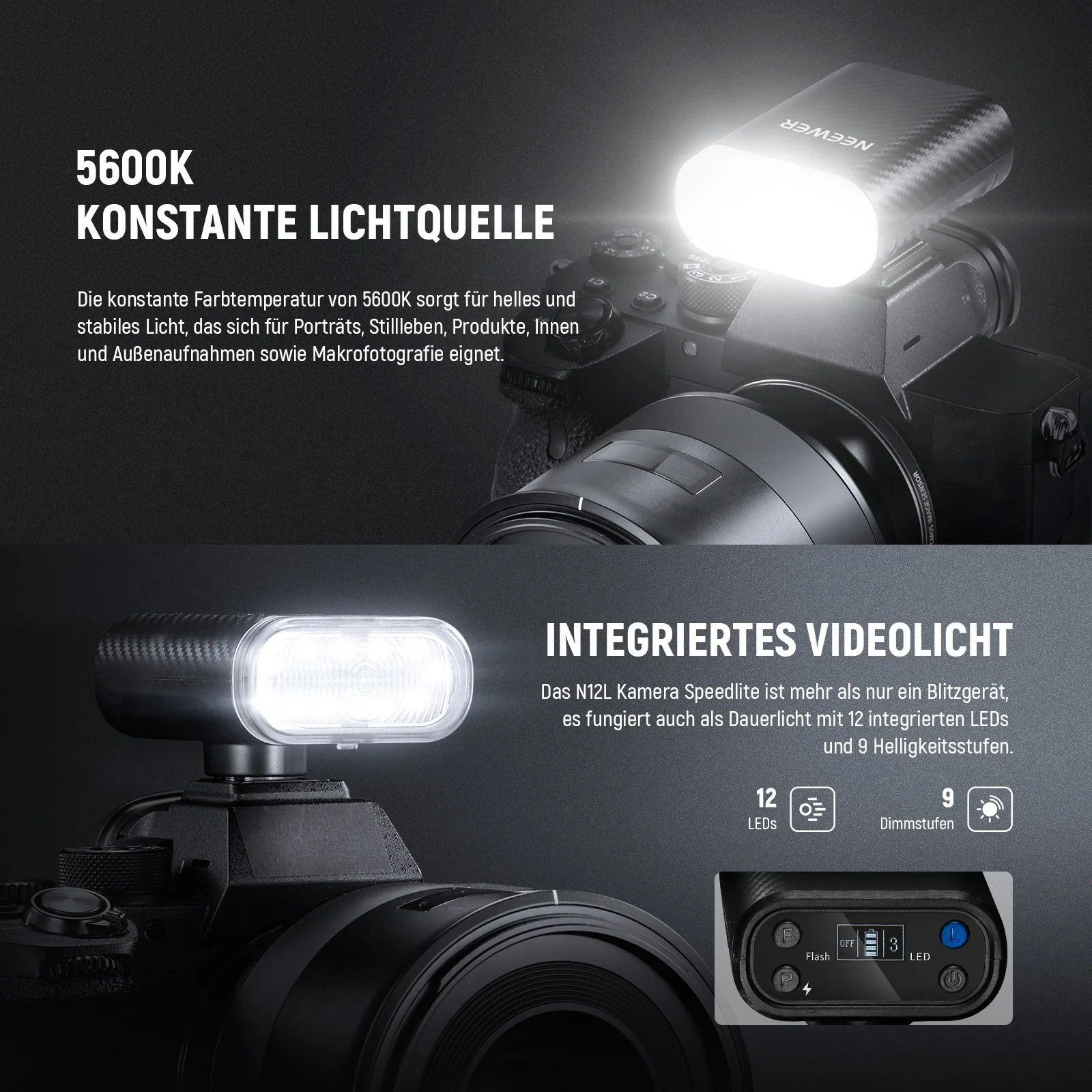 NEEWER ENTRY LEVEL VERSION N12L Mini Kamera Blitz Speedlite mit LED Video Fülllicht - Image 5