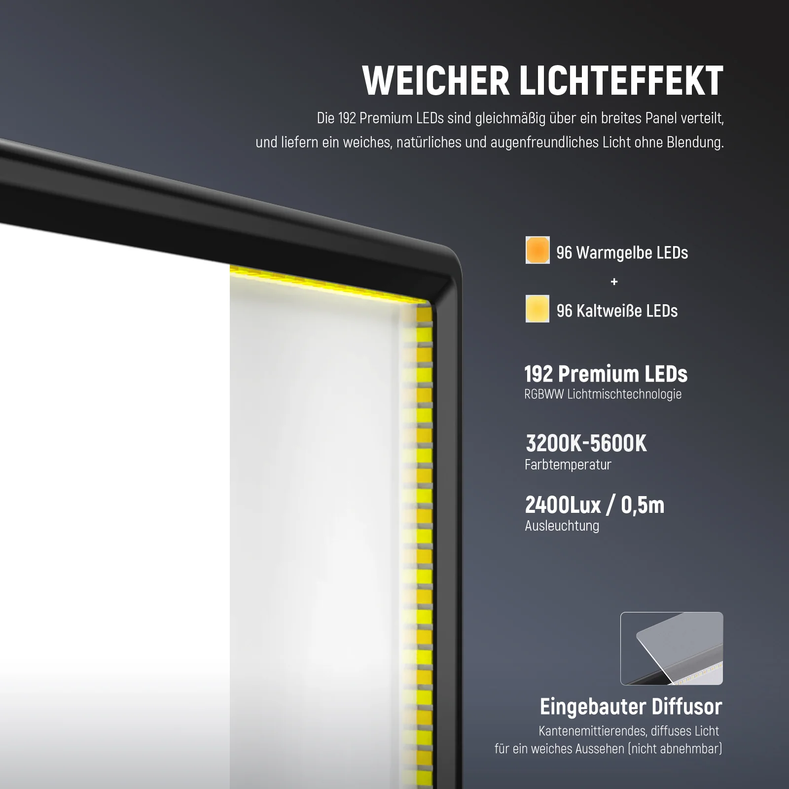NEEWER BASICS NL-192B Bi-Color 13" LED Panel Videolicht - Image 3