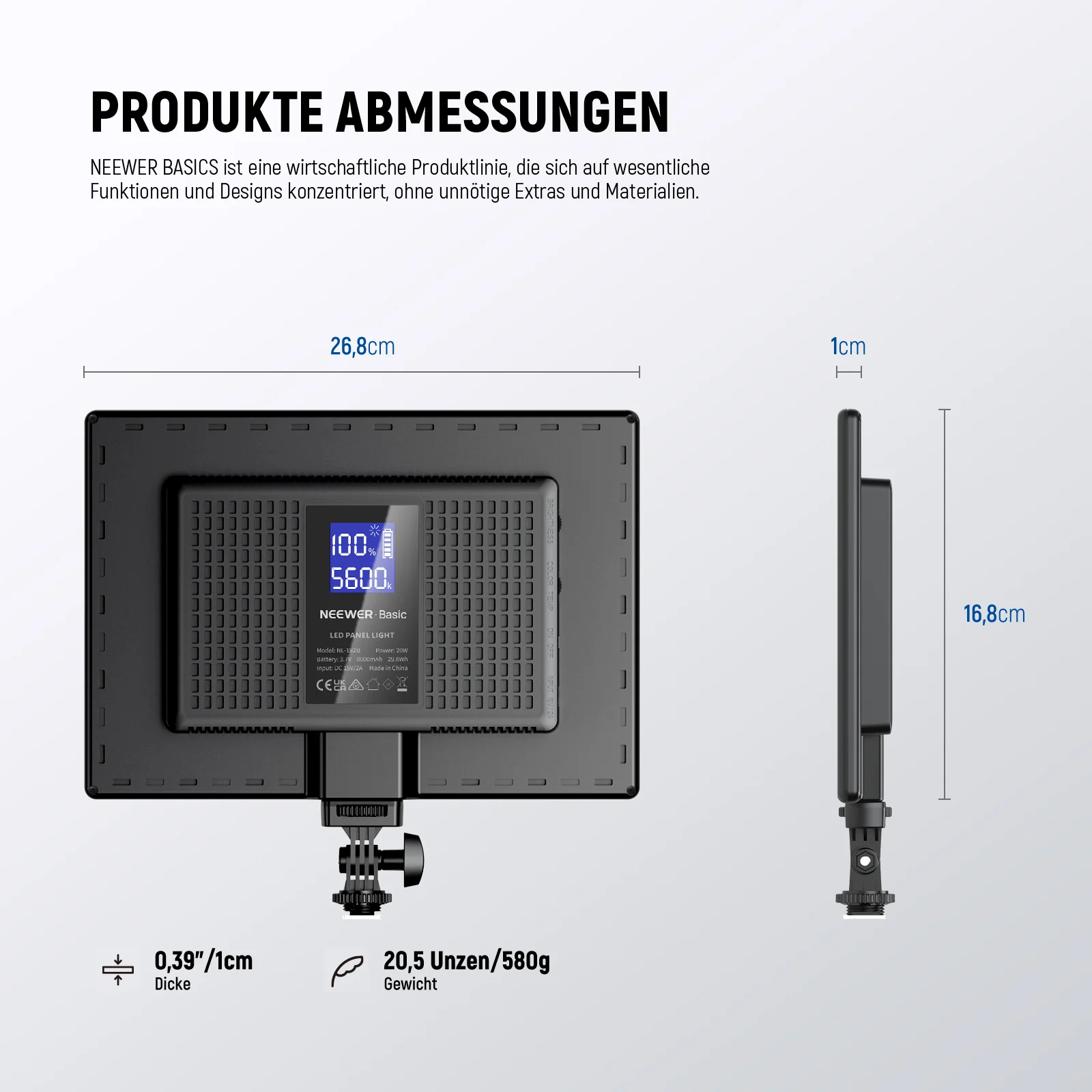NEEWER BASICS NL-192B Bi-Color 13" LED Panel Videolicht - Image 8