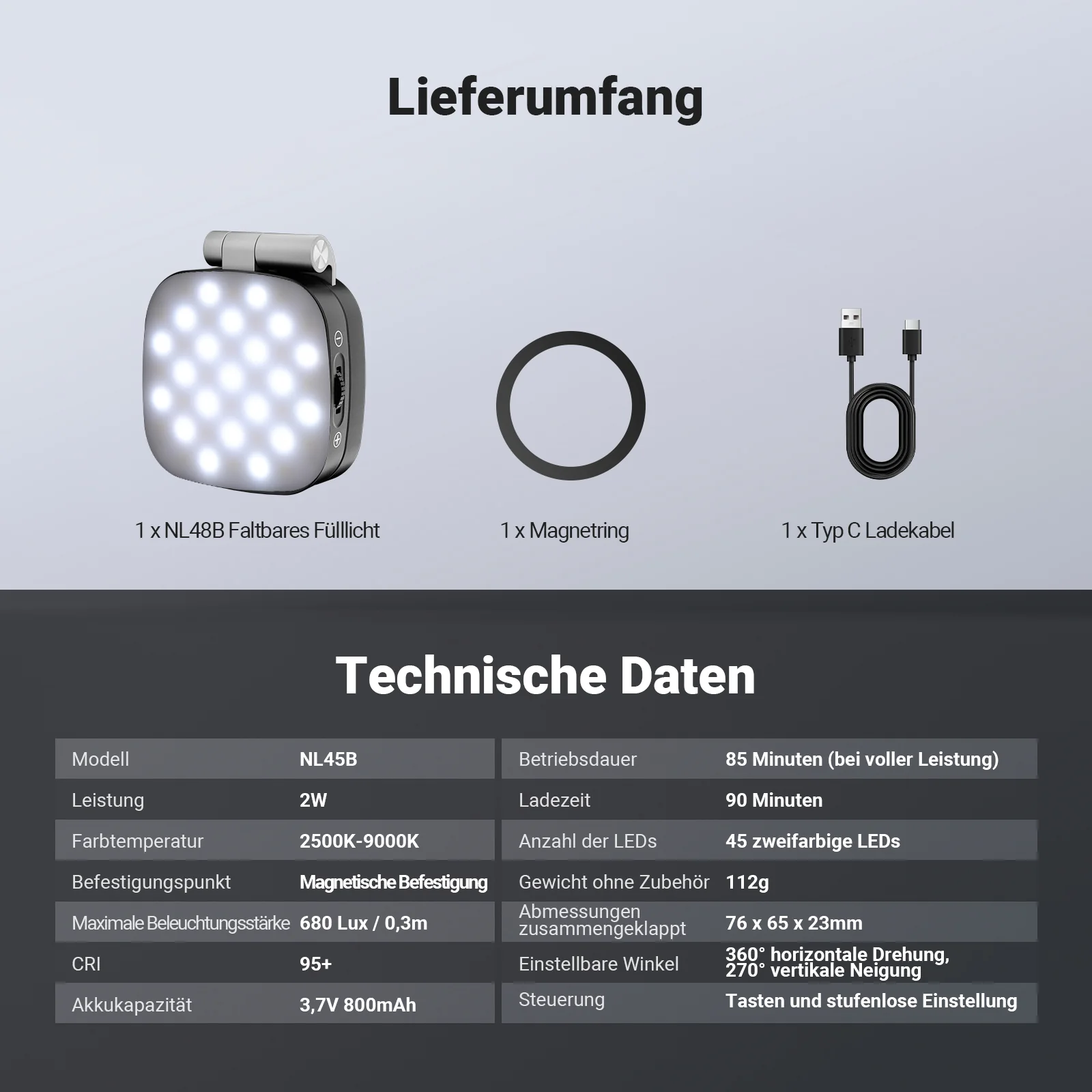 NEEWER BASICS NL45B Magnetisches Selfie Licht - Image 9