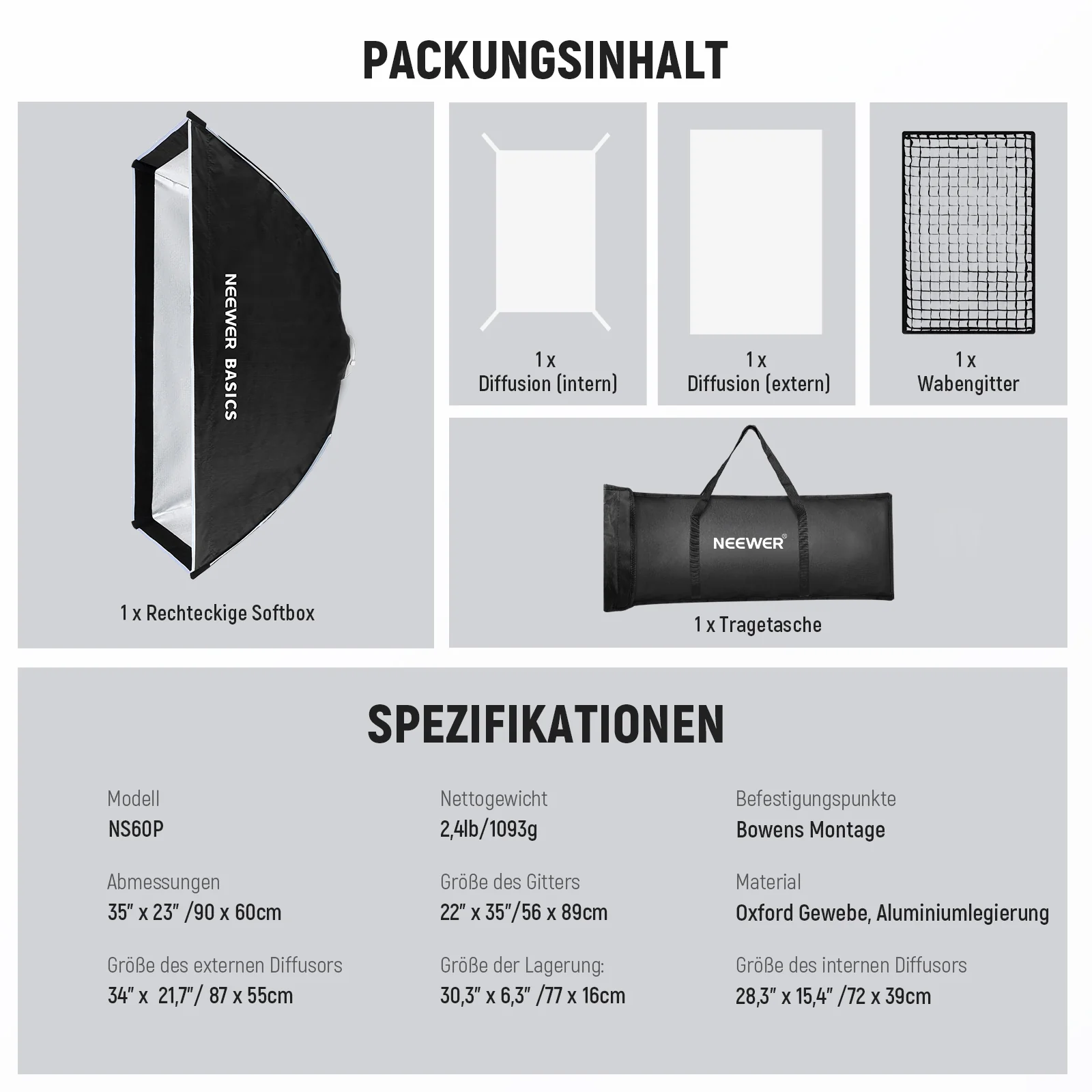 NEEWER BASICS NS60P/NS61P Streifen Softbox - Image 9