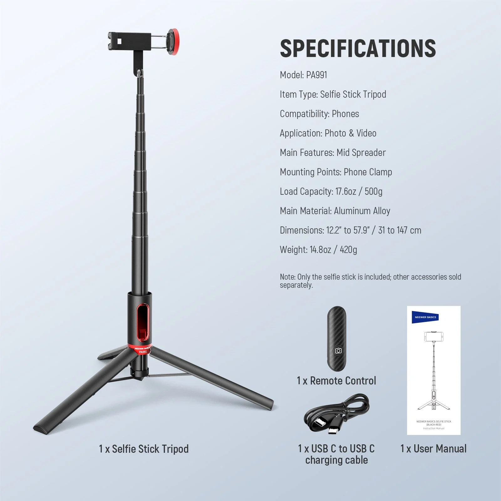 NEEWER BASICS PA991 147cm Selfie Stick Stativ - Image 2