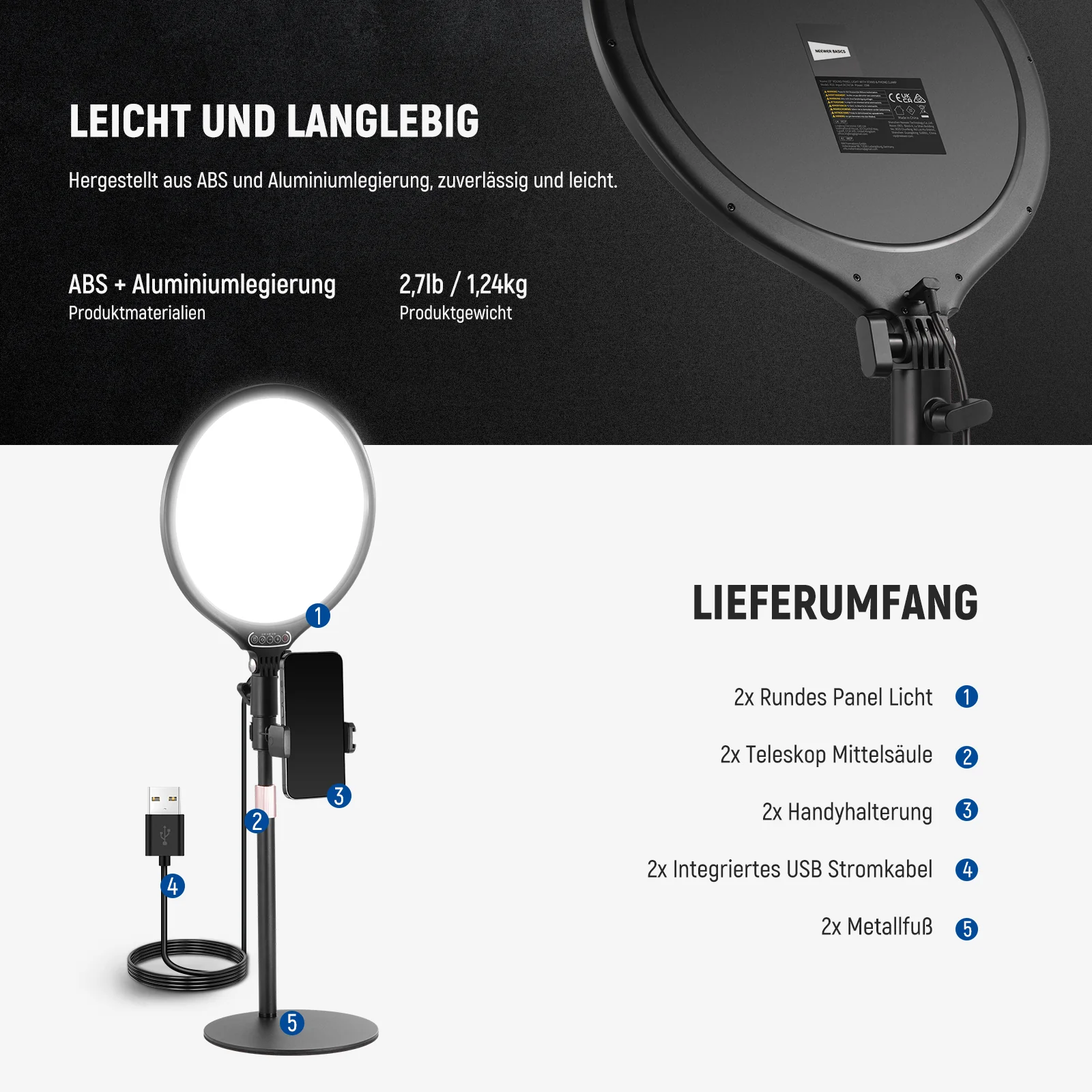 NEEWER BASICS R10 10,5" Rundes LED-Panellicht mit Handyhalterung - Image 16