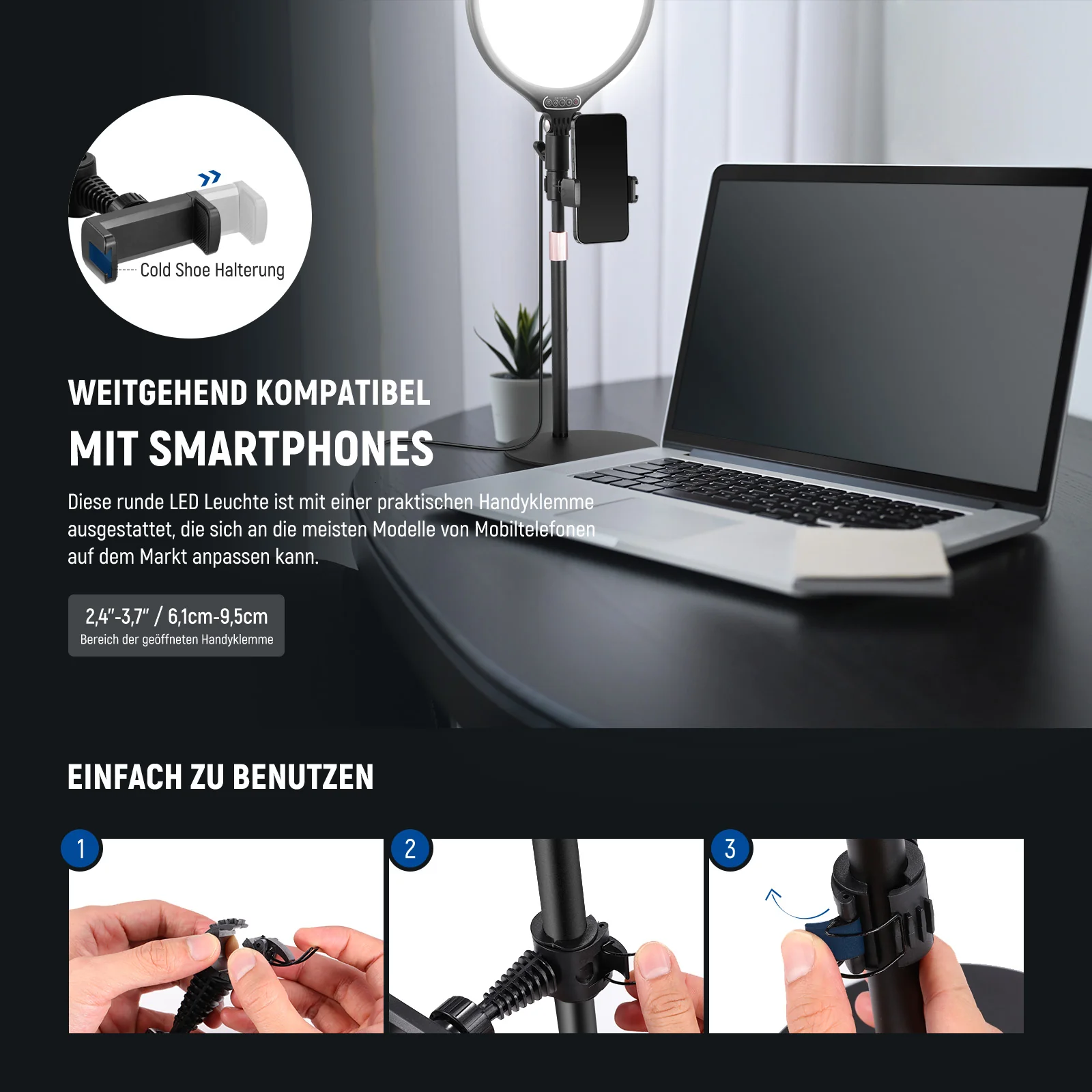 NEEWER BASICS R10 10,5" Rundes LED-Panellicht mit Handyhalterung - Image 6