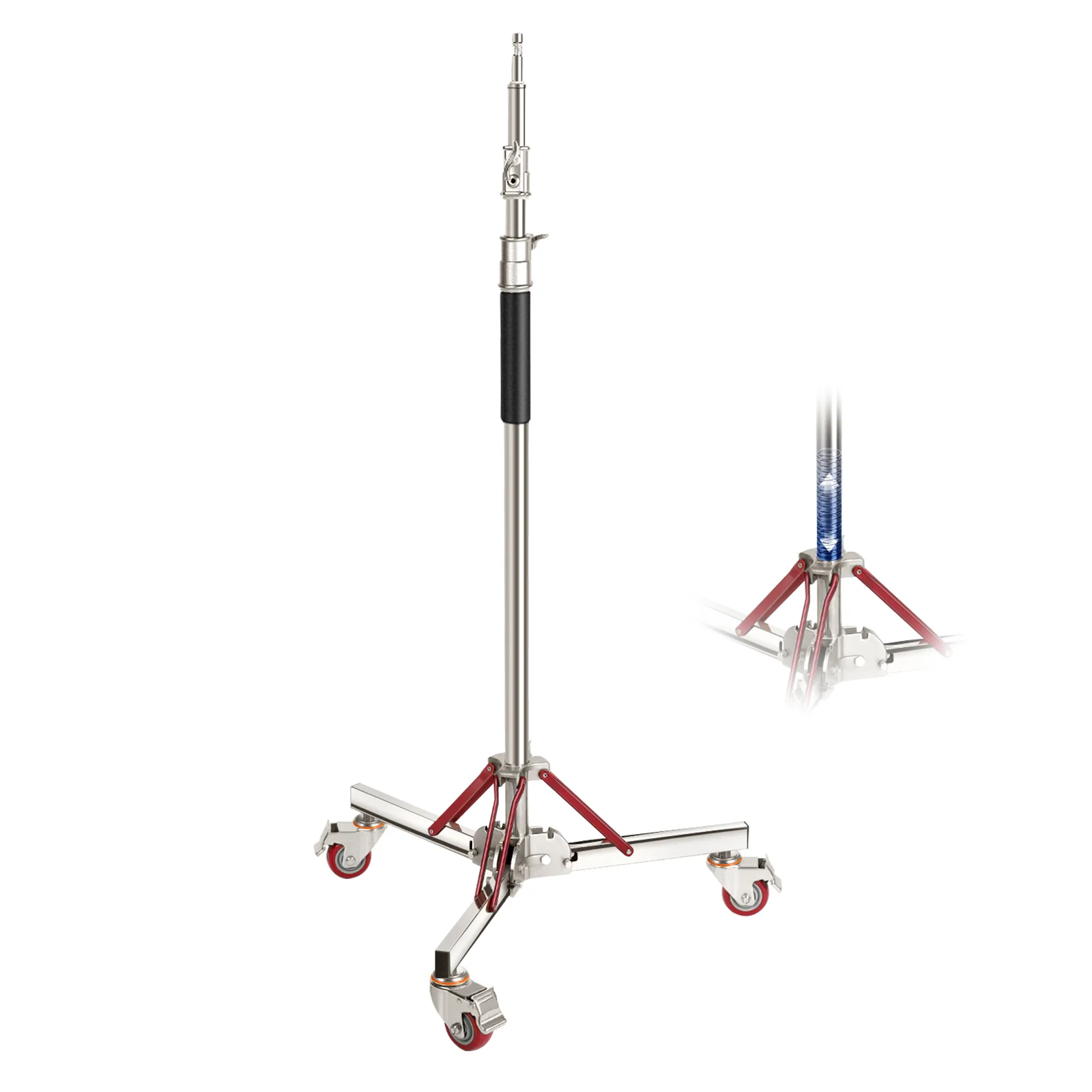 NEEWER BASICS SC305B 305cm Schwerlast Lichtstativ aus Edelstahl mit Rollen