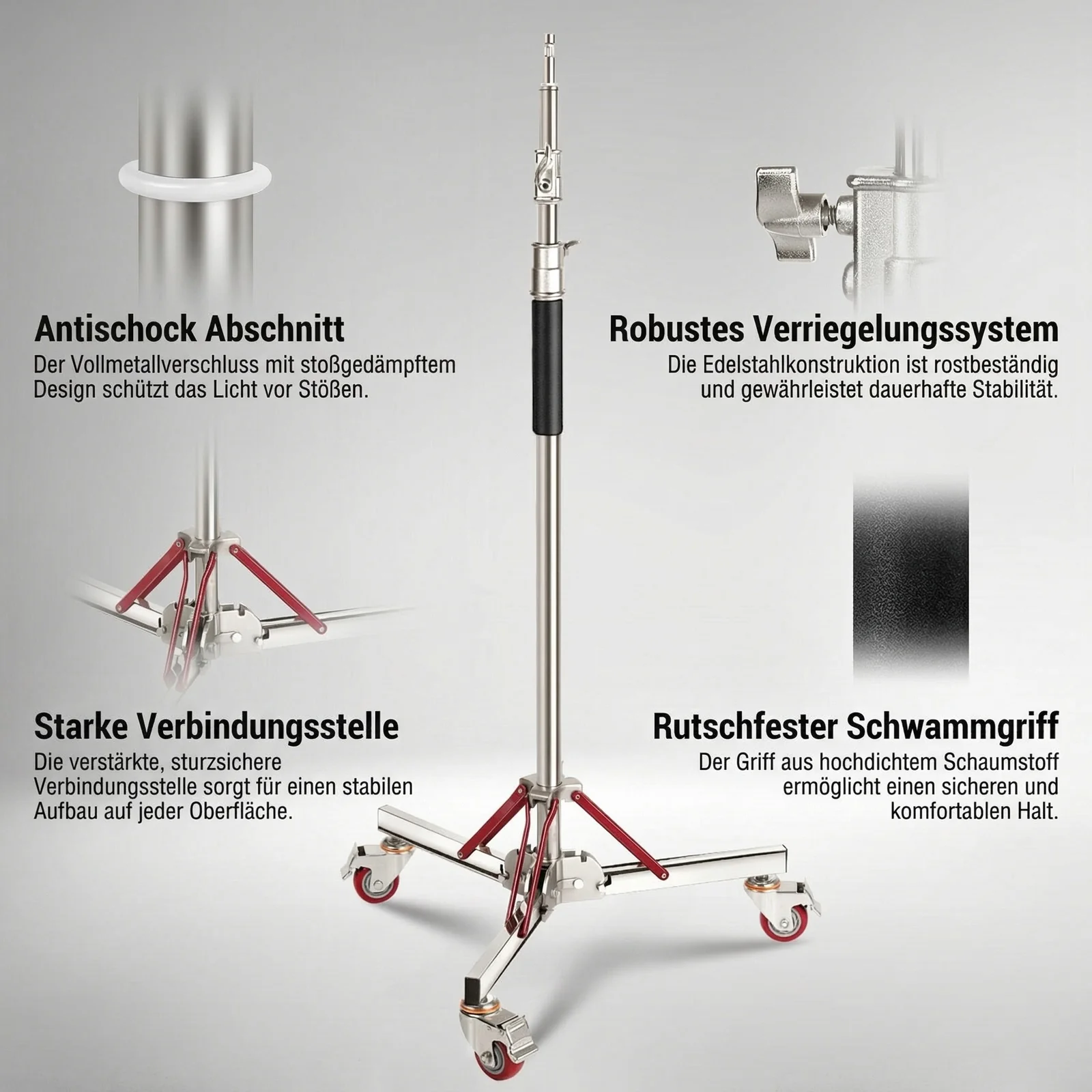NEEWER BASICS SC305B 305cm Schwerlast Lichtstativ aus Edelstahl mit Rollen - Image 8
