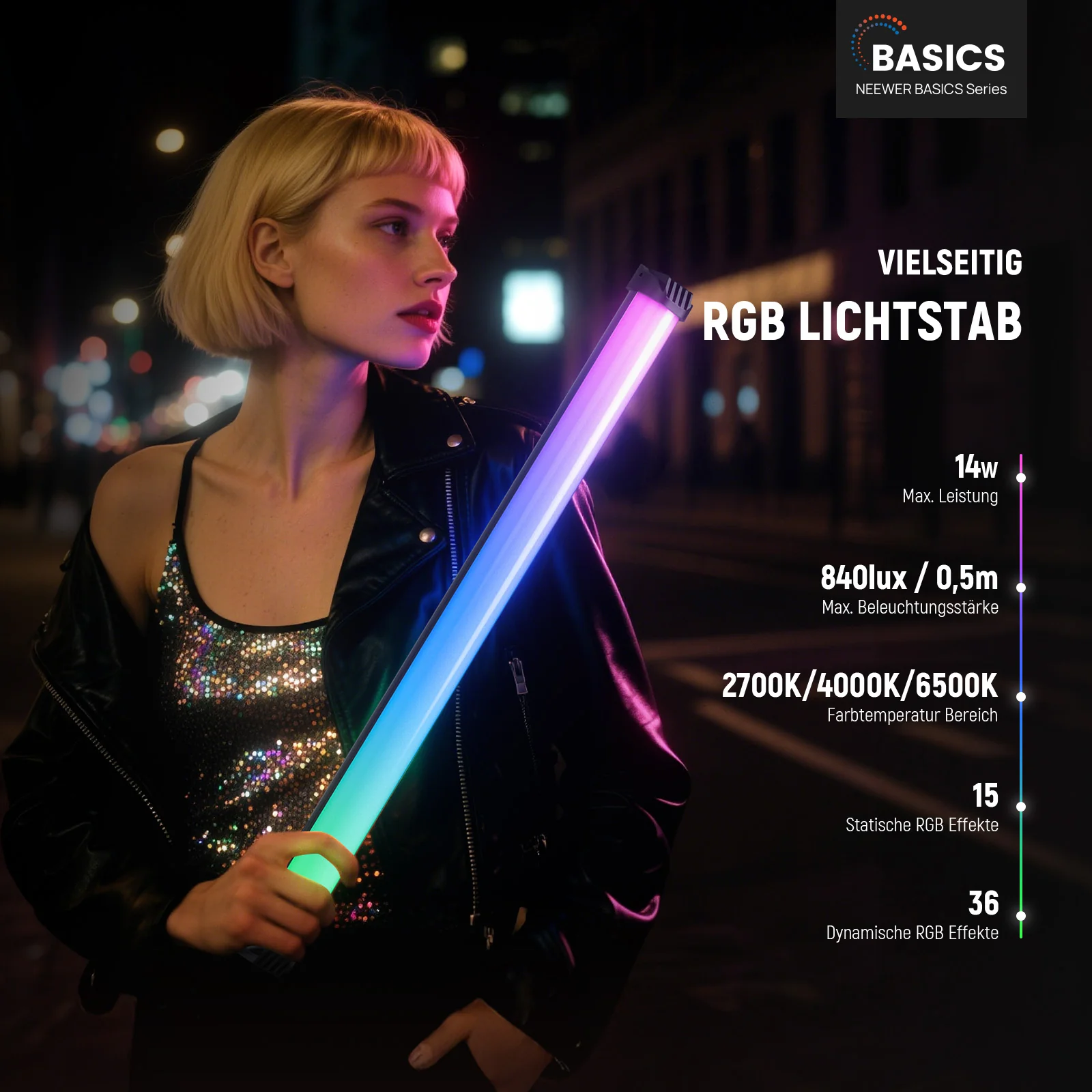 NEEWER BASICS SL50 21" Magnetischer RGB Lichtstab - Image 2