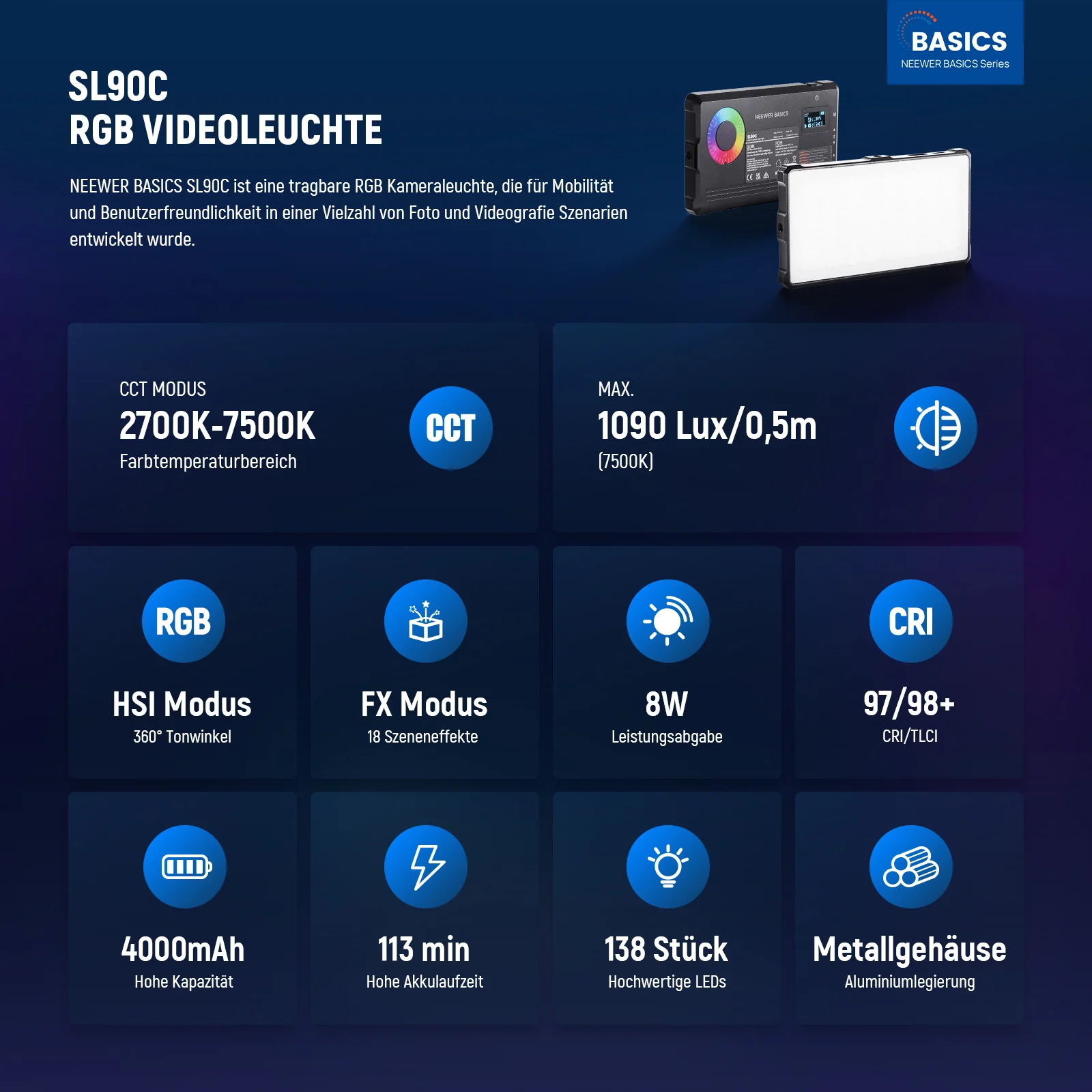 NEEWER BASICS SL90C RGB Videoleuchte - Image 2