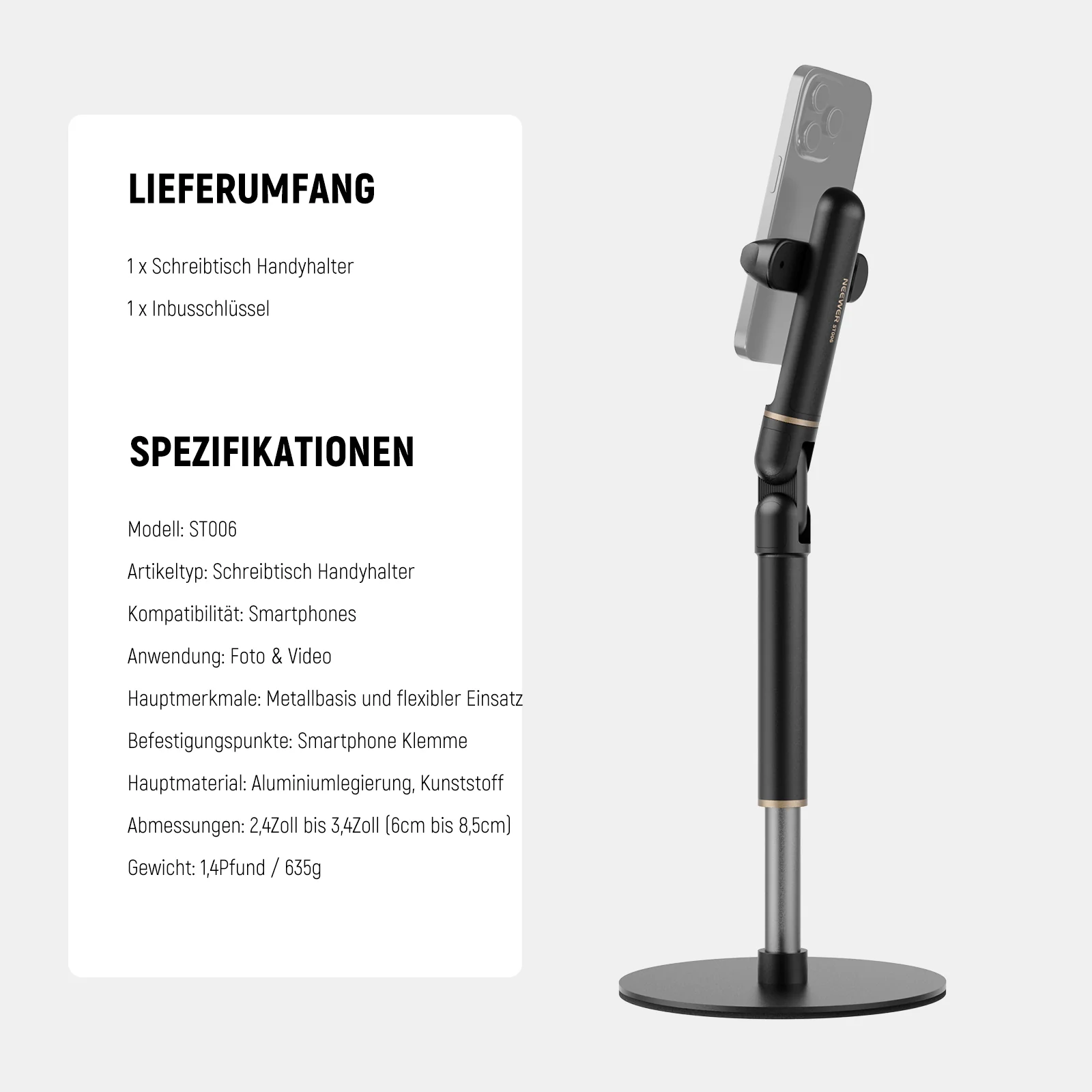 NEEWER BASICS ST006 Handyhalterung für Schreibtisch - Image 7