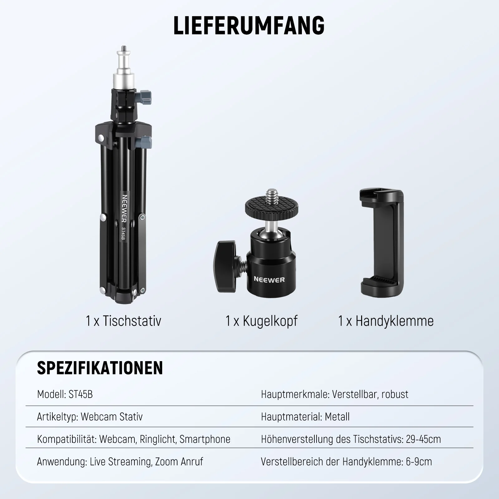 NEEWER BASICS ST45B Verstellbares Tischstativ - Image 7