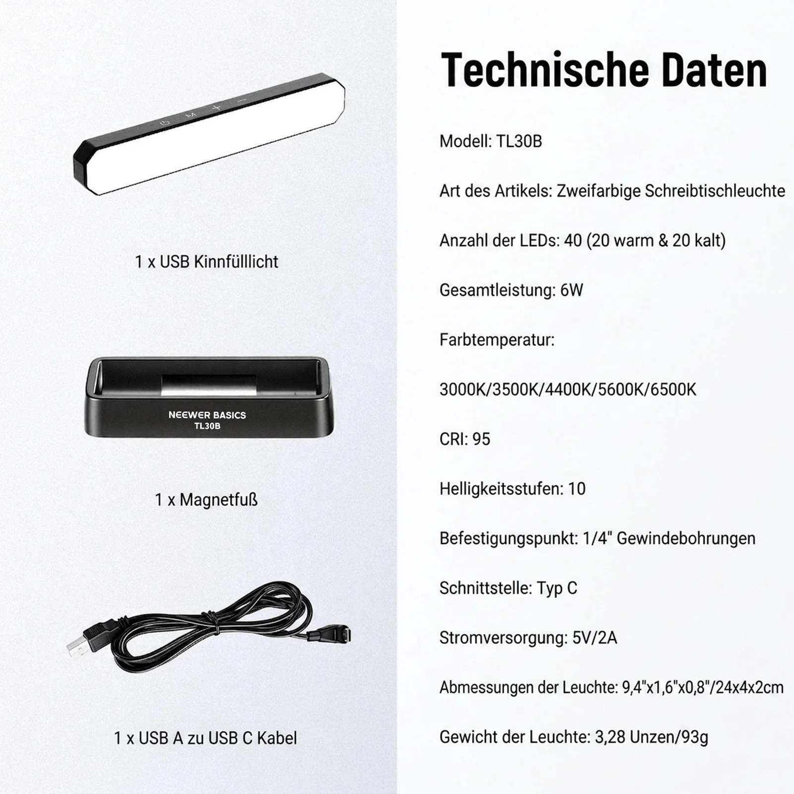NEEWER BASICS TL30B LED Kinn-Aufhelllicht - Image 8