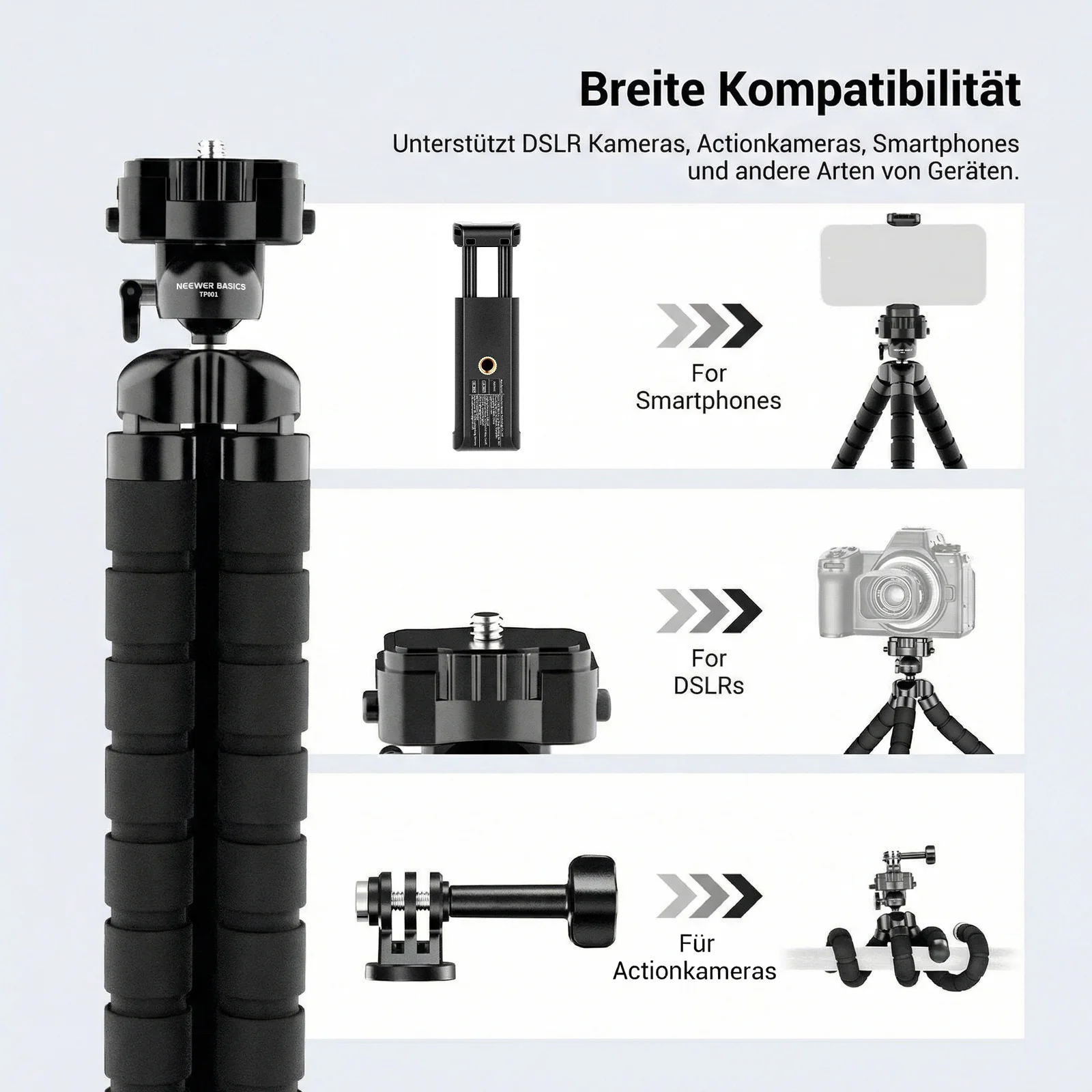 NEEWER BASICS TP001 Flexibles Octopus Stativ für Smartphone & Actioncam - Image 3