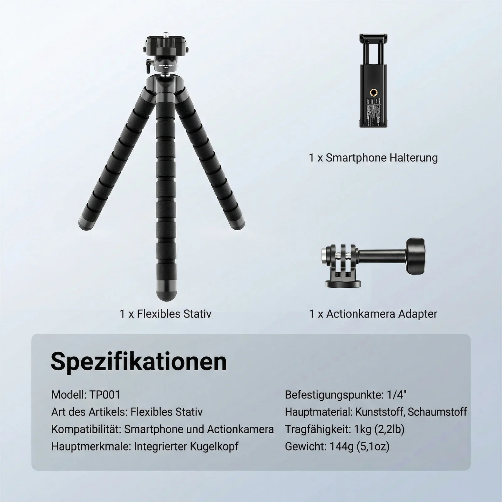 NEEWER BASICS TP001 Flexibles Octopus Stativ für Smartphone & Actioncam - Image 9