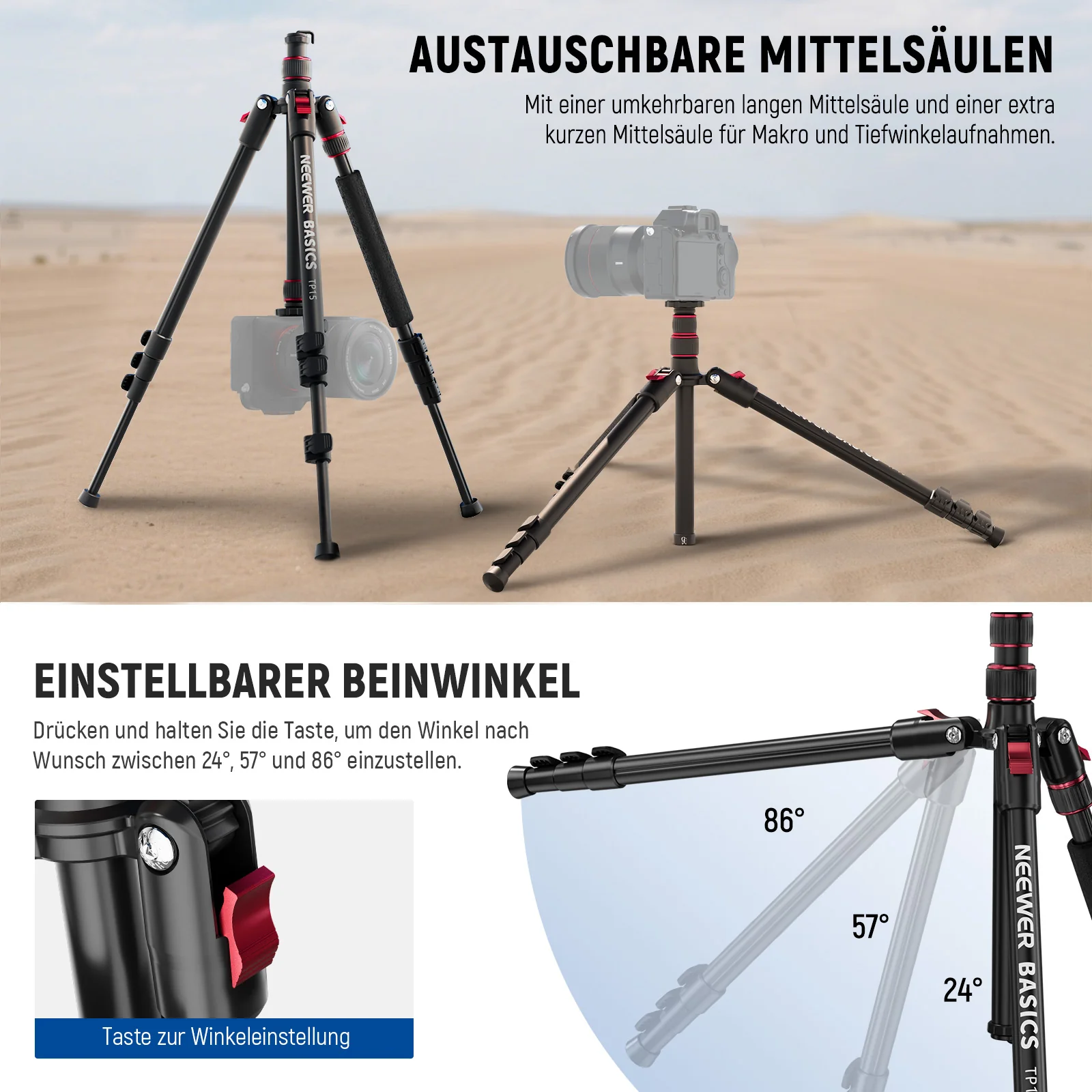 NEEWER BASICS TP15 71" 180cm Kamera Stativ Einbeinstativ - Image 13
