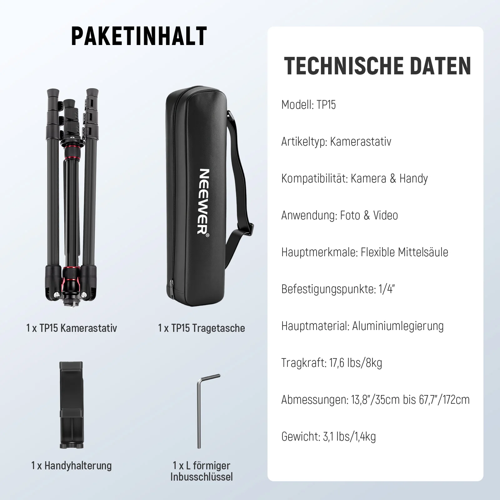 NEEWER BASICS TP15 71" 180cm Kamera Stativ Einbeinstativ - Image 18