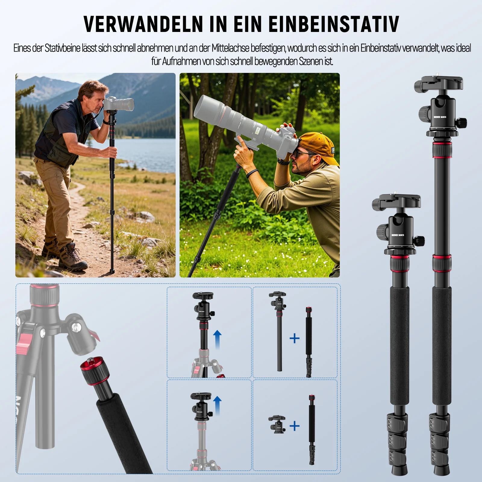 NEEWER BASICS TP15 71" 180cm Kamera Stativ Einbeinstativ - Image 6