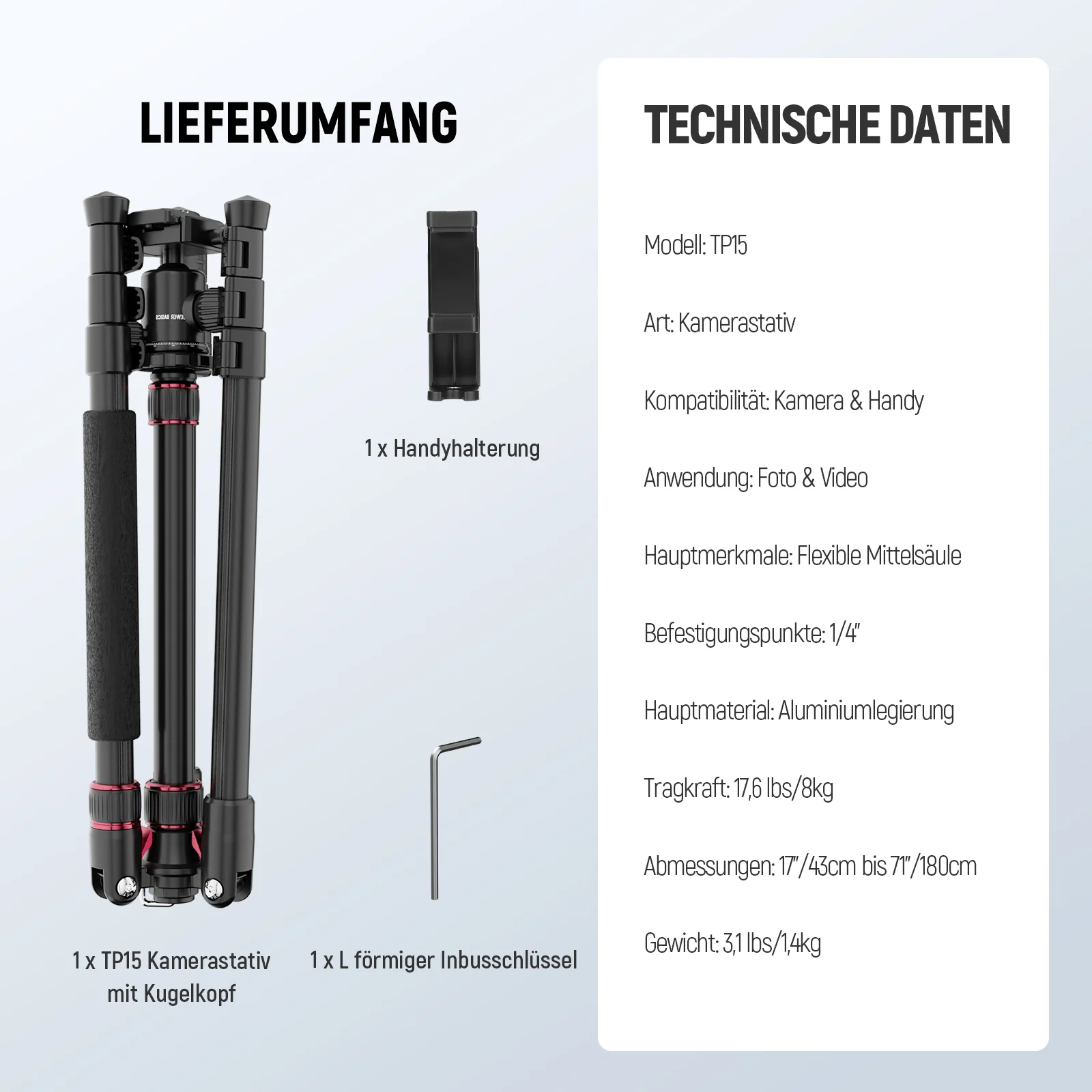 NEEWER BASICS TP15 71" 180cm Kamera Stativ Einbeinstativ - Image 9