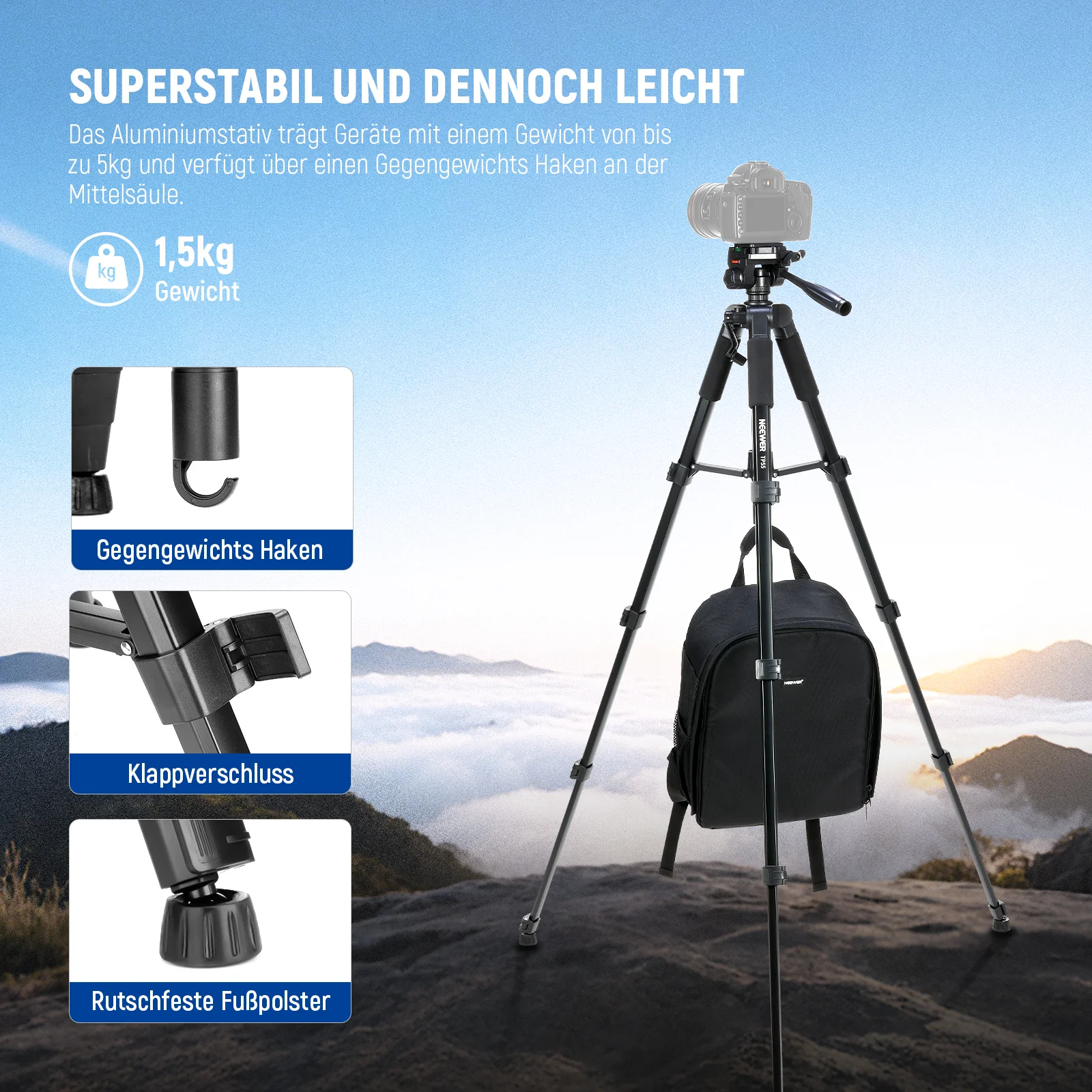 NEEWER BASICS TP55 71" 180cm Kamera Stativ - Image 4