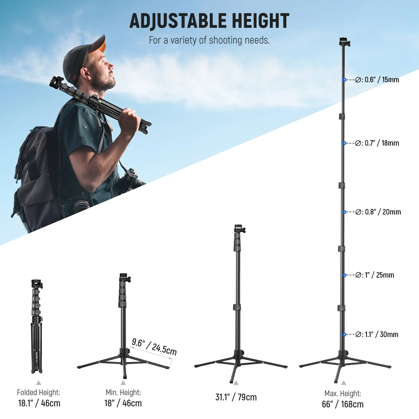 NEEWER BASICS TS03 66" 168cm Handy Stativ mit Fernbedienung und Handyhalterung - Image 2