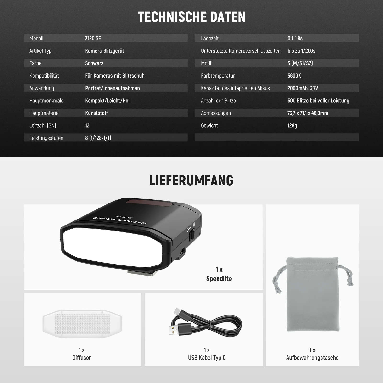 NEEWER BASICS Z120 SE 5600K Mini Kamera Flash Blitzgerät - Image 8