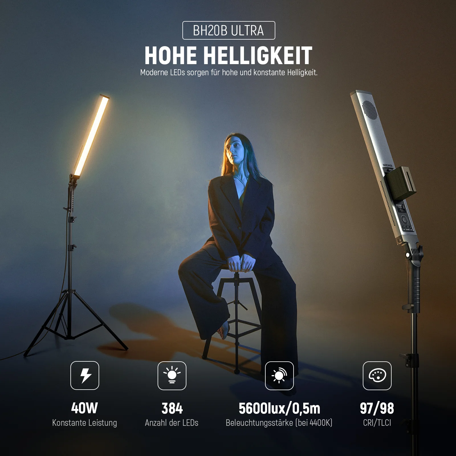 NEEWER BH20B Ultra verbessertes 40W LED Videoleuchte Handlichtstab Set - Image 2