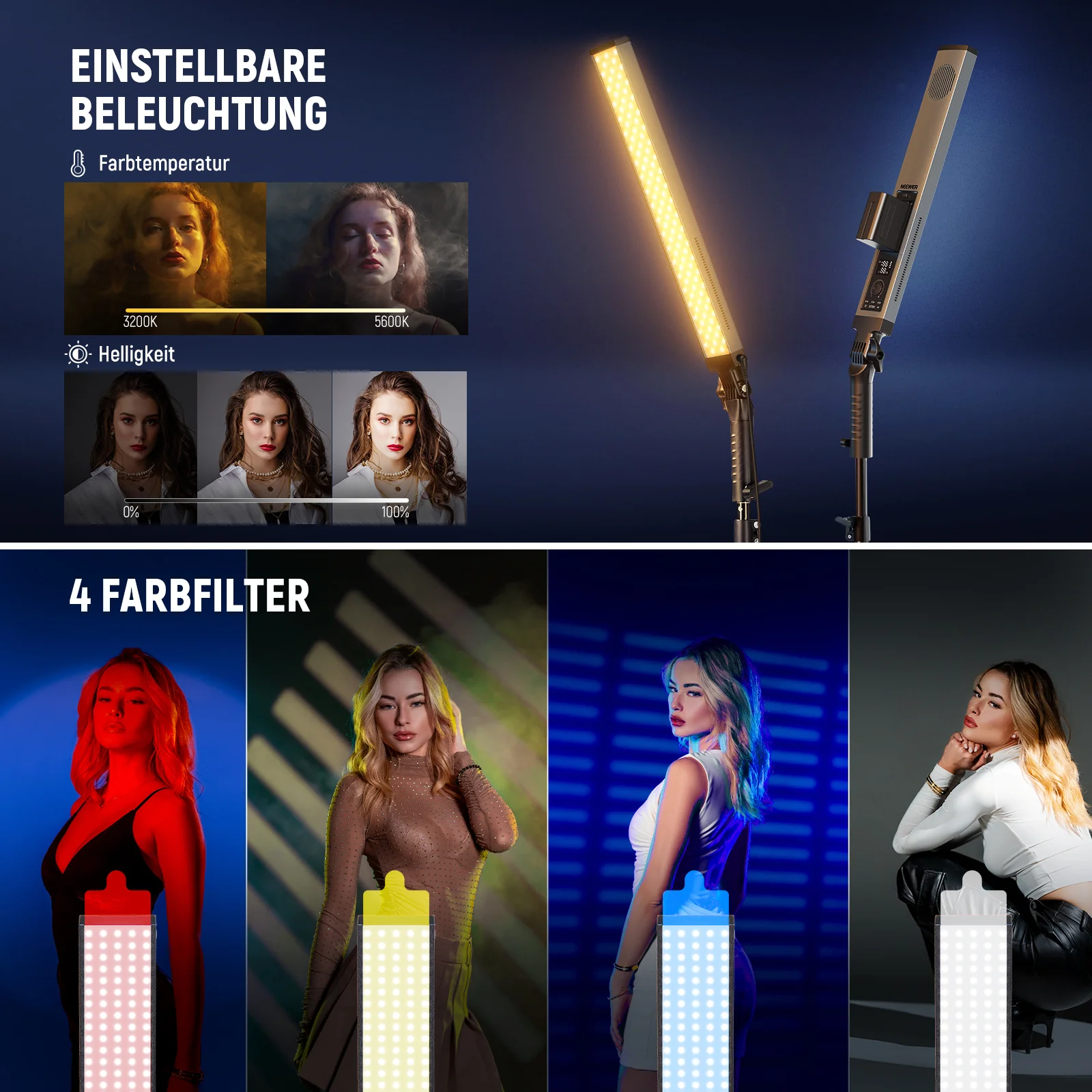 NEEWER BH20B Ultra verbessertes 40W LED Videoleuchte Handlichtstab Set - Image 4