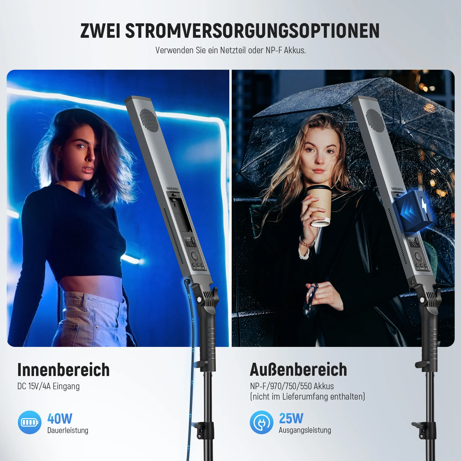 NEEWER BH20B Ultra verbessertes 40W LED Videoleuchte Handlichtstab Set - Image 5